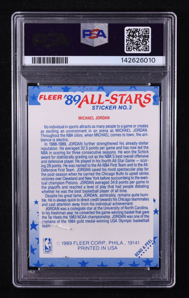Michael Jordan 1989-90 Fleer Stickers #3 (PSA 7) at PristineAuction.com Michael Jordan 1989-90 Fleer Stickers #3 (PSA 7) at PristineAuction.com