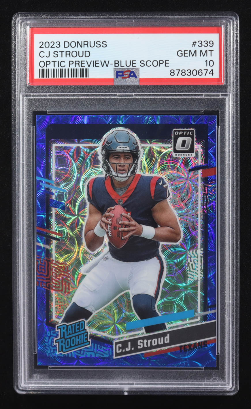 CJ Stroud 2023 Donruss Optic Rated Rookies Preview Blue Scope #339 RC (PSA 10) at PristineAuction.com CJ Stroud 2023 Donruss Optic Rated Rookies Preview Blue Scope #339 RC (PSA 10) at PristineAuction.com
