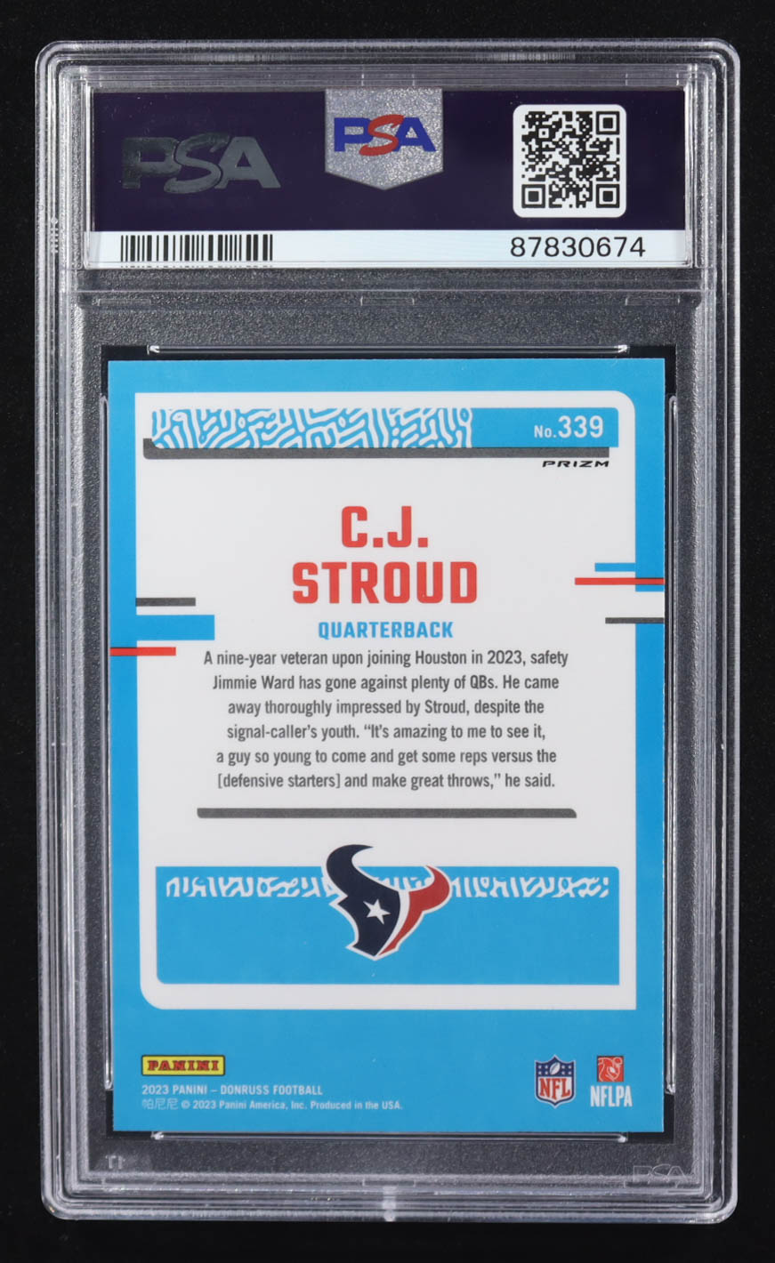 CJ Stroud 2023 Donruss Optic Rated Rookies Preview Blue Scope #339 RC (PSA 10) at PristineAuction.com CJ Stroud 2023 Donruss Optic Rated Rookies Preview Blue Scope #339 RC (PSA 10) at PristineAuction.com