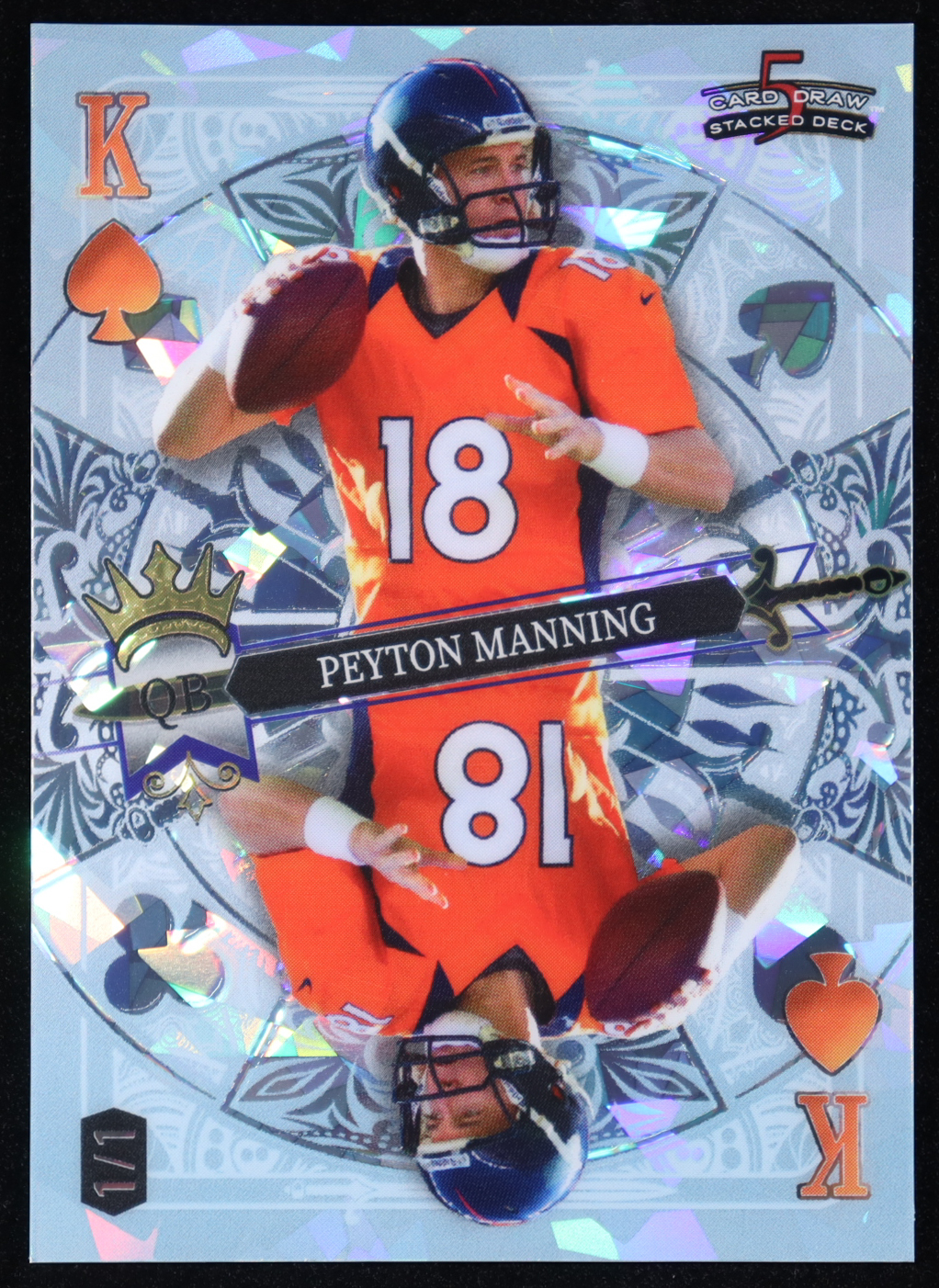 Peyton Manning 2024 Wild Card 5 Card Draw King of Spades Crystal Platinum #PMN #1/1 at PristineAuction.com Peyton Manning 2024 Wild Card 5 Card Draw King of Spades Crystal Platinum #PMN #1/1 at PristineAuction.com