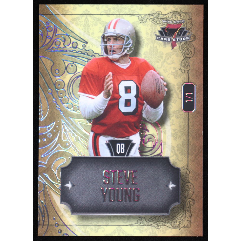Steve Young 2023 Wild Card 7 Card Studs Prismatic Platinum Gold #54 #1/1 at PristineAuction.com