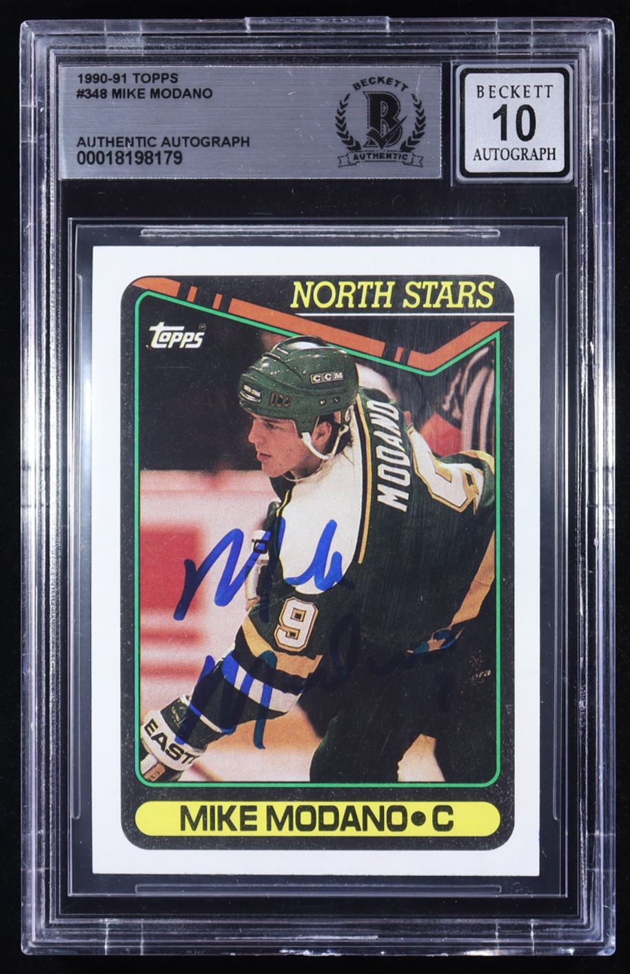 Mike Modano Signed 1990-91 Topps #348 RC (BGS | Autograph Graded BGS 10) at PristineAuction.com Mike Modano Signed 1990-91 Topps #348 RC (BGS | Autograph Graded BGS 10) at PristineAuction.com