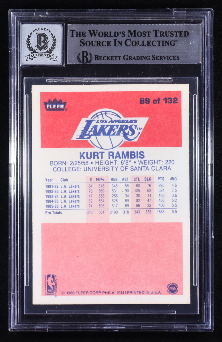 Kurt Rambis Signed 1986-87 Fleer #89 (BGS | Autograph Graded BGS 10) at PristineAuction.com Kurt Rambis Signed 1986-87 Fleer #89 (BGS | Autograph Graded BGS 10) at PristineAuction.com