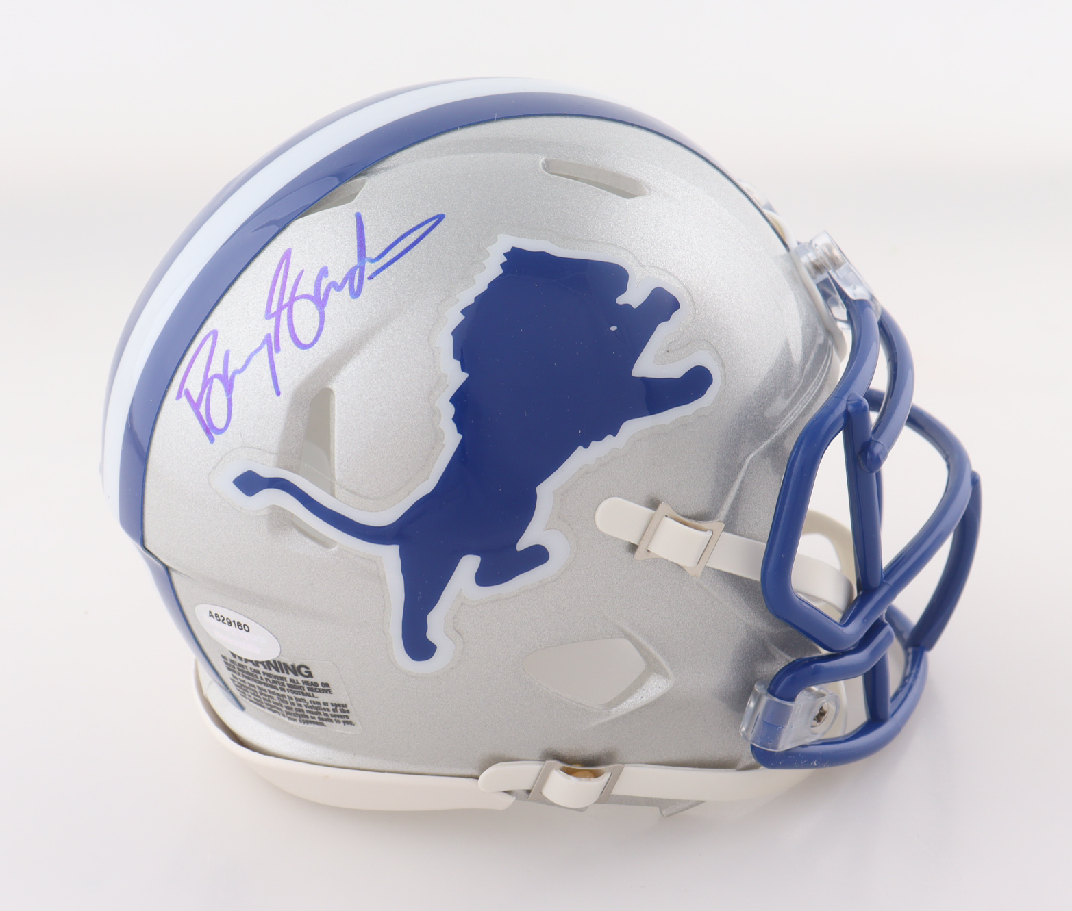 Barry Sanders Signed Lions Throwback Speed Mini Helmet (Schwartz) at PristineAuction.com Barry Sanders Signed Lions Throwback Speed Mini Helmet (Schwartz) at PristineAuction.com