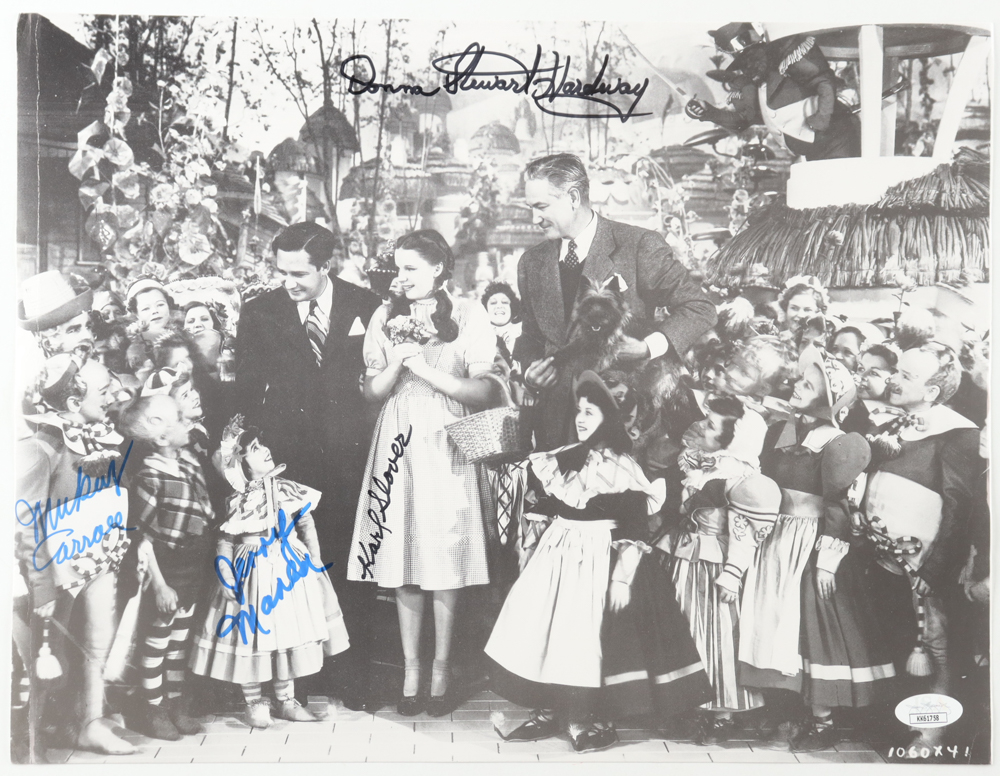 "The Wizard of Oz" 11x14.5 Photo Cast-Signed By (4) with Mickey Carroll, Jerry Maren, Karl Slover & Donna Stewart Hardway (JSA) at PristineAuction.com "The Wizard of Oz" 11x14.5 Photo Cast-Signed By (4) with Mickey Carroll, Jerry Maren, Karl Slover & Donna Stewart Hardway (JSA) at PristineAuction.com