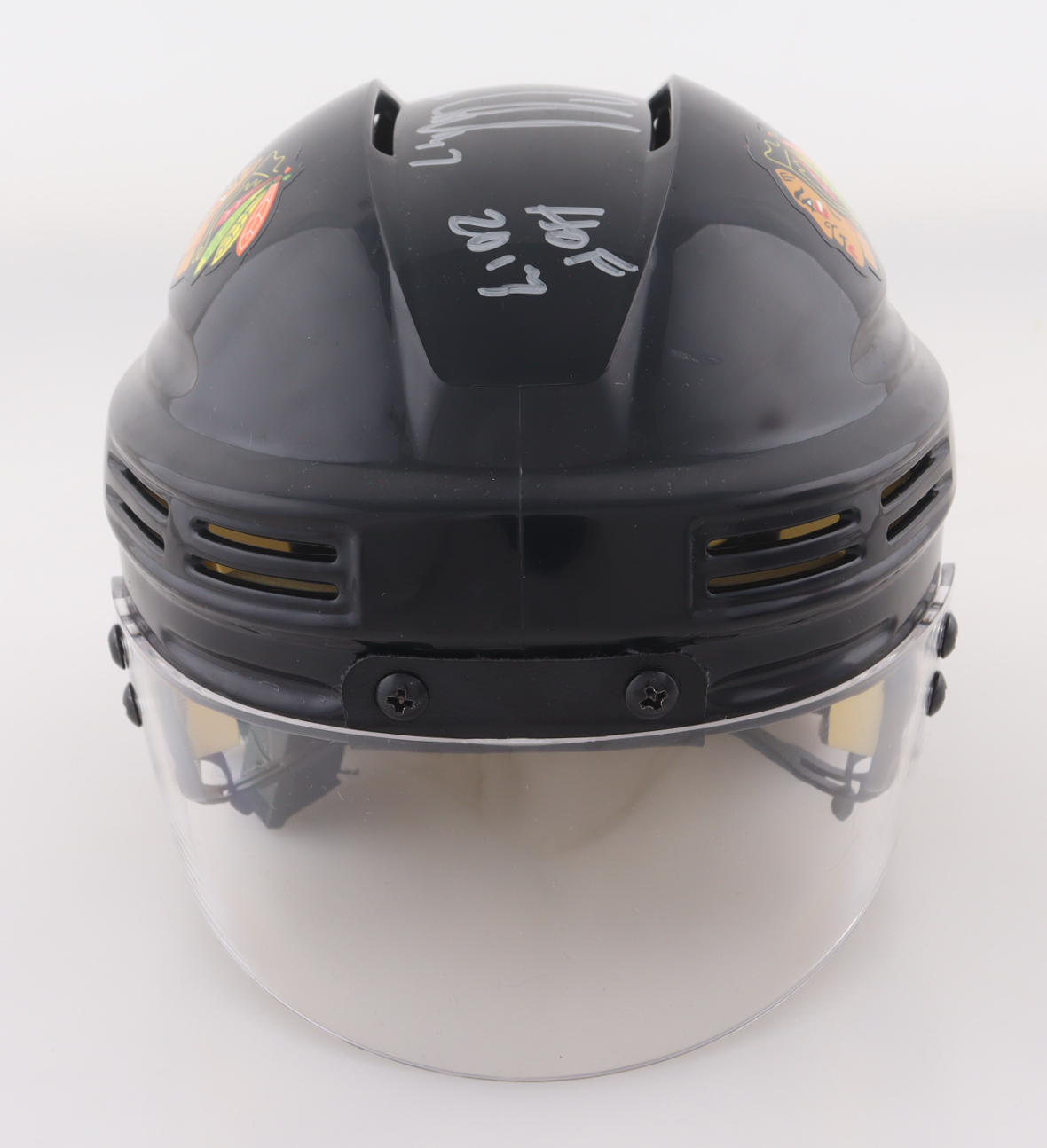 Chris Chelios Signed Blackhawks Mini Helmet Inscribed "HOF 2013" (Schwartz) at PristineAuction.com Chris Chelios Signed Blackhawks Mini Helmet Inscribed "HOF 2013" (Schwartz) at PristineAuction.com