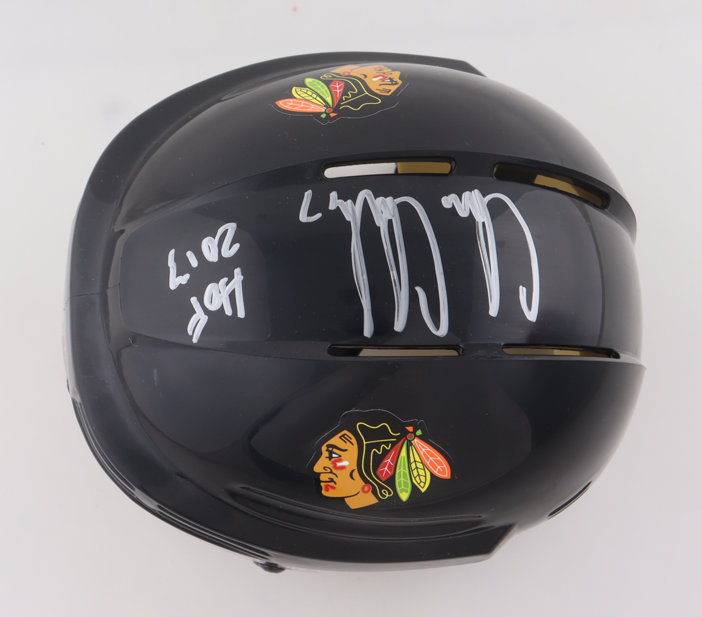 Chris Chelios Signed Blackhawks Mini Helmet Inscribed "HOF 2013" (Schwartz) at PristineAuction.com Chris Chelios Signed Blackhawks Mini Helmet Inscribed "HOF 2013" (Schwartz) at PristineAuction.com
