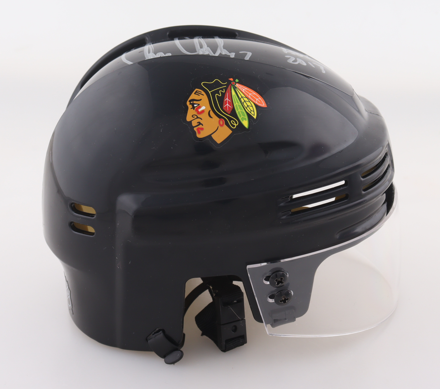 Chris Chelios Signed Blackhawks Mini Helmet Inscribed "HOF 2013" (Schwartz) at PristineAuction.com Chris Chelios Signed Blackhawks Mini Helmet Inscribed "HOF 2013" (Schwartz) at PristineAuction.com