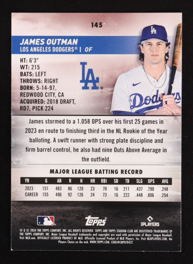 James Outman 2024 Stadium Club Pink Foil #145 at PristineAuction.com James Outman 2024 Stadium Club Pink Foil #145 at PristineAuction.com