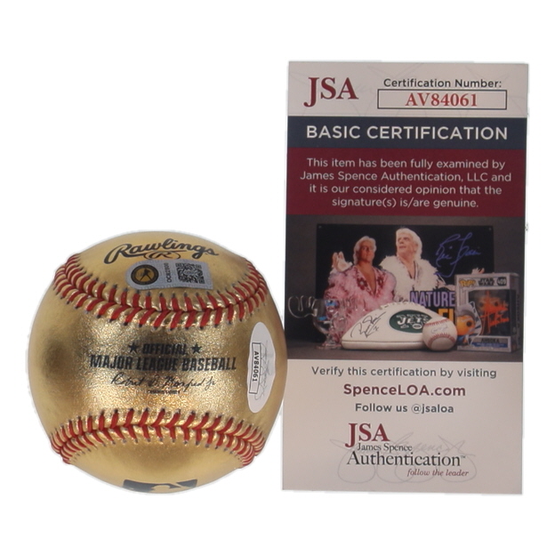 Oneil Cruz Signed Gold Leather OML Baseball Inscribed "The Monkey" (JSA & USA Marketing) at PristineAuction.com Oneil Cruz Signed Gold Leather OML Baseball Inscribed "The Monkey" (JSA & USA Marketing) at PristineAuction.com