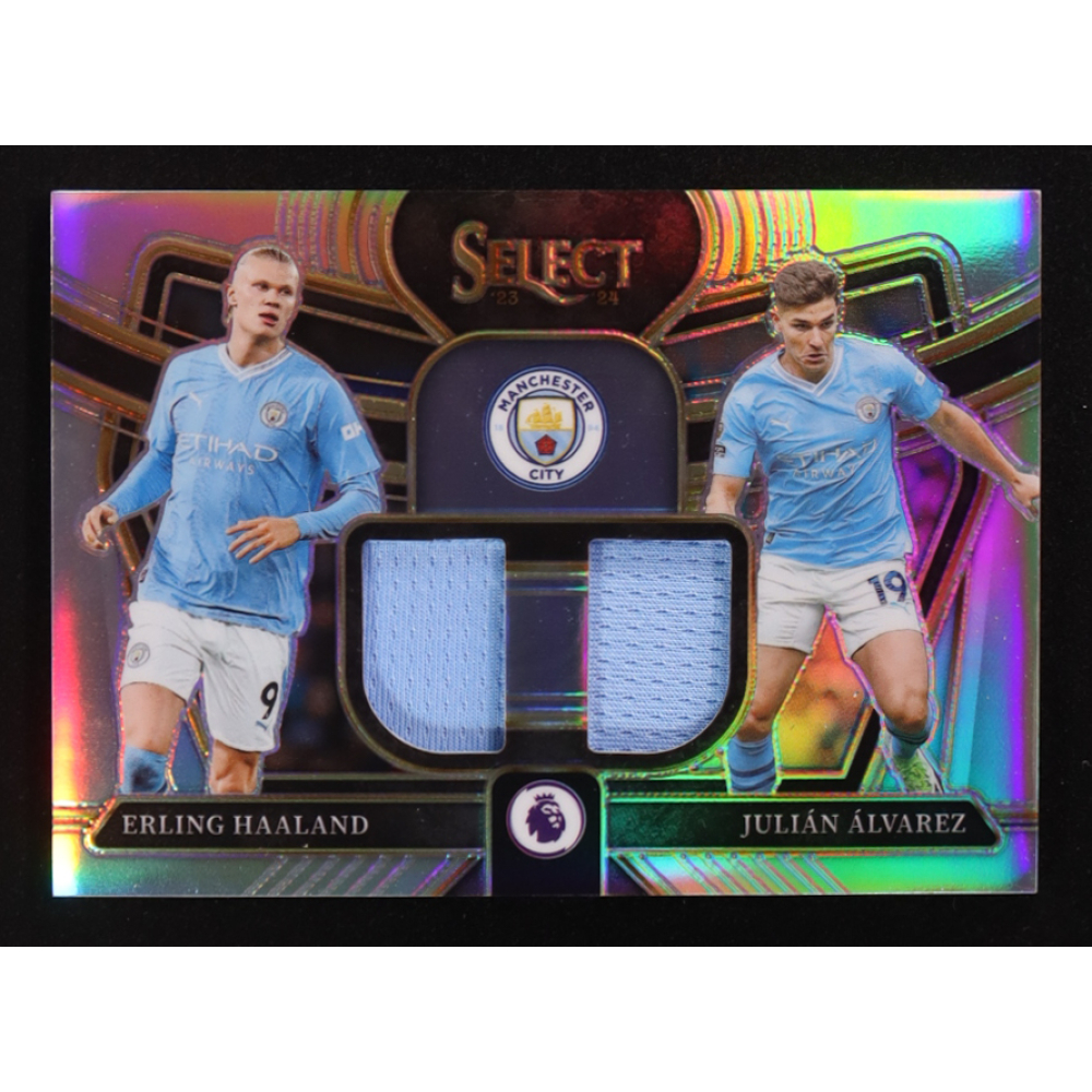 Erling Haaland / Julian Alvarez 2023-24 Select English Premier League Dual Swatches #3 at PristineAuction.com