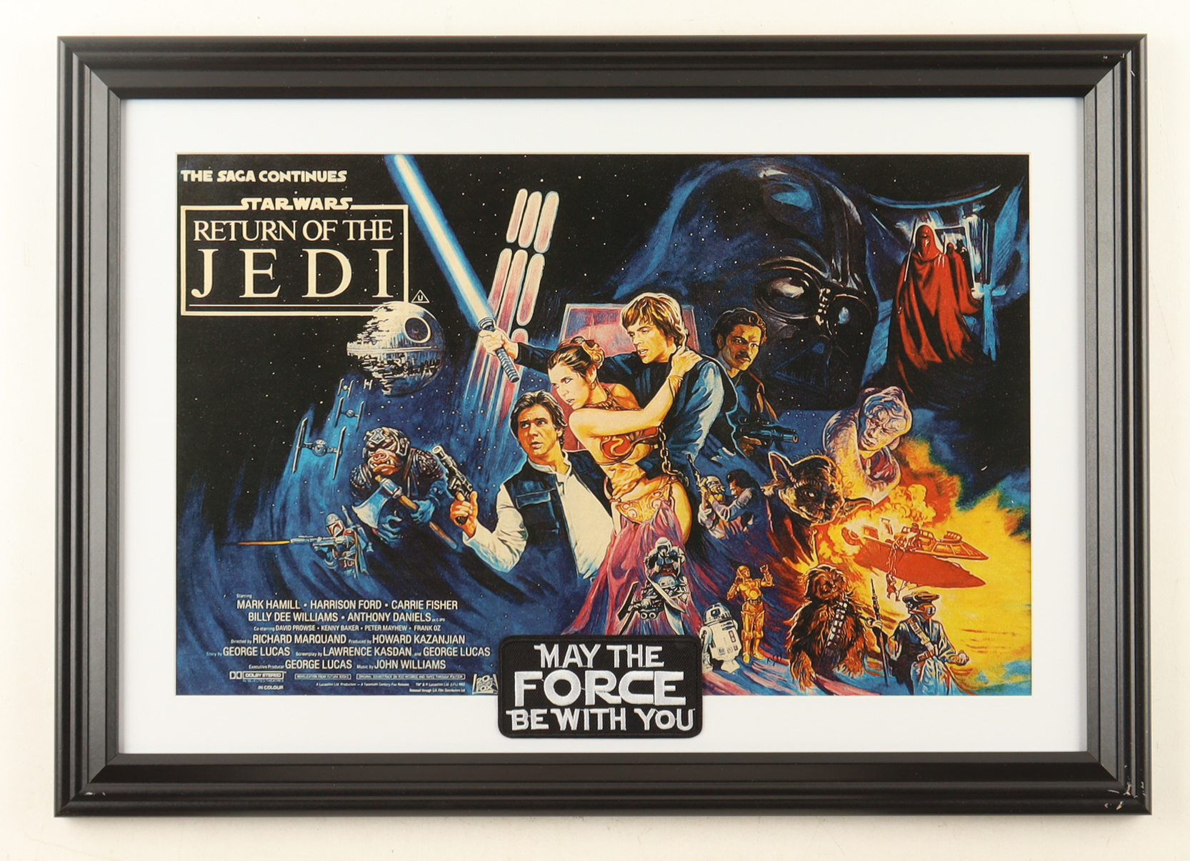 1983 "STAR WARS: Return of the Jedi" Custom Framed Print Display with "May The Force Be With You" Patch at PristineAuction.com 1983 "STAR WARS: Return of the Jedi" Custom Framed Print Display with "May The Force Be With You" Patch at PristineAuction.com