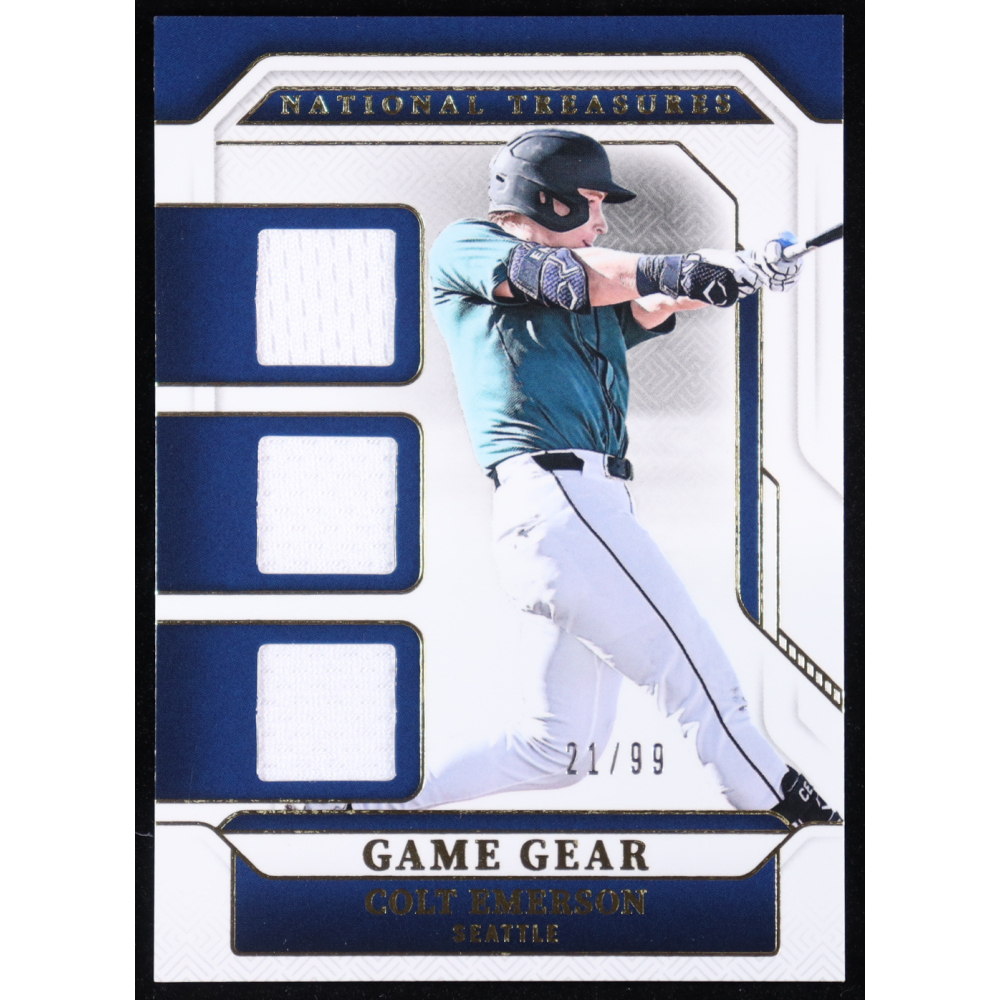 Colt Emerson 2025 Panini National Treasures Game Gear Trio Swatches #42 #21/99 RC at PristineAuction.com