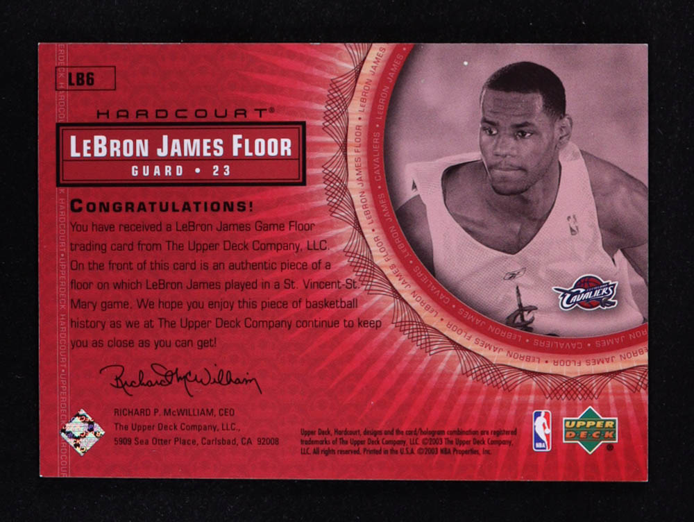 LeBron James 2003-04 Upper Deck Hardcourt LeBron James Floor #LB6 RC / White Cavs Practice JSY at PristineAuction.com LeBron James 2003-04 Upper Deck Hardcourt LeBron James Floor #LB6 RC / White Cavs Practice JSY at PristineAuction.com
