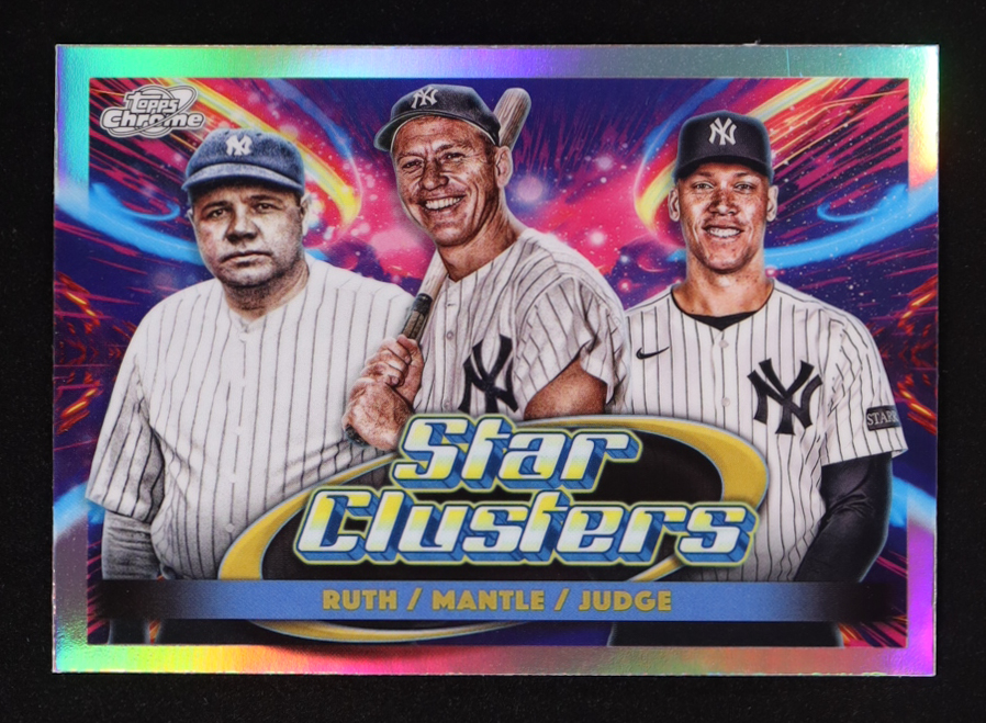 Mickey Mantle / Aaron Judge / Babe Ruth 2025 Topps Cosmic Chrome Triple Star Clusters #TSC2 at PristineAuction.com Mickey Mantle / Aaron Judge / Babe Ruth 2025 Topps Cosmic Chrome Triple Star Clusters #TSC2 at PristineAuction.com