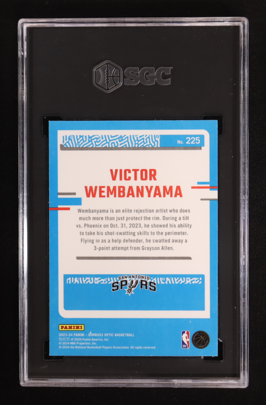 Victor Wembanyama 2023-24 Panini Donruss Optic #225 RC (SGC 9.5) at PristineAuction.com Victor Wembanyama 2023-24 Panini Donruss Optic #225 RC (SGC 9.5) at PristineAuction.com