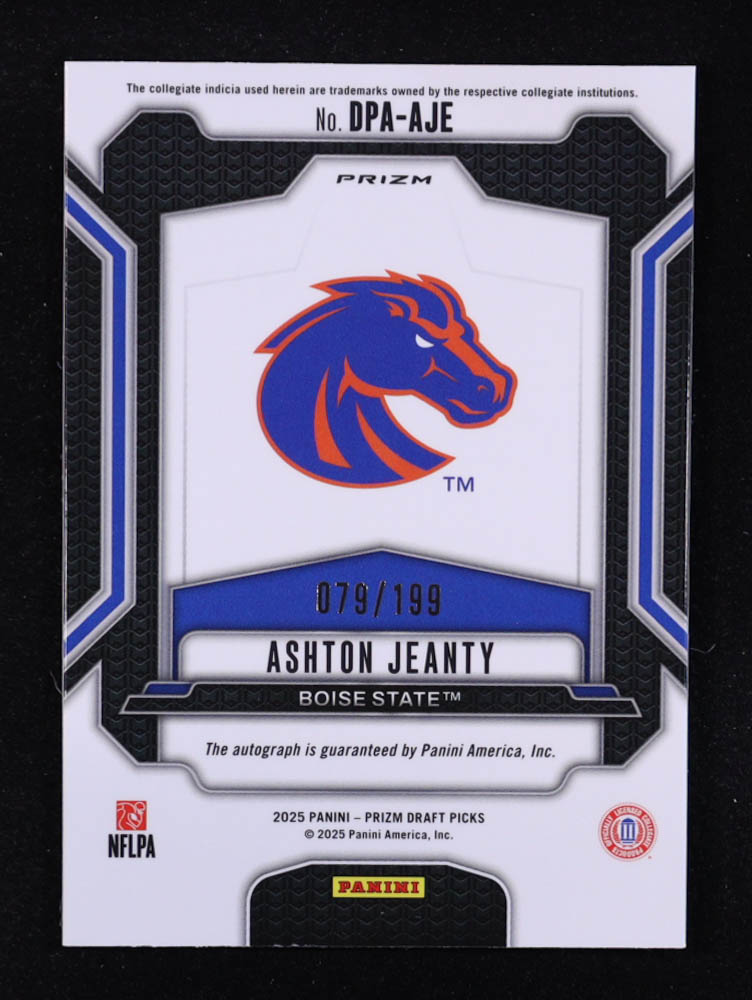 Ashton Jeanty 2025 Panini Prizm Draft Picks Draft Picks Autographs Purple Ice #83 RC #079/199 at PristineAuction.com Ashton Jeanty 2025 Panini Prizm Draft Picks Draft Picks Autographs Purple Ice #83 RC #079/199 at PristineAuction.com