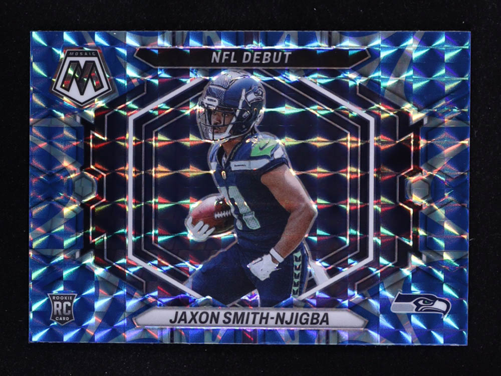 Jaxon Smith-Njigba 2023 Panini Mosaic NFL Debut Mosaic Reactive Blue #12 RC at PristineAuction.com Jaxon Smith-Njigba 2023 Panini Mosaic NFL Debut Mosaic Reactive Blue #12 RC at PristineAuction.com