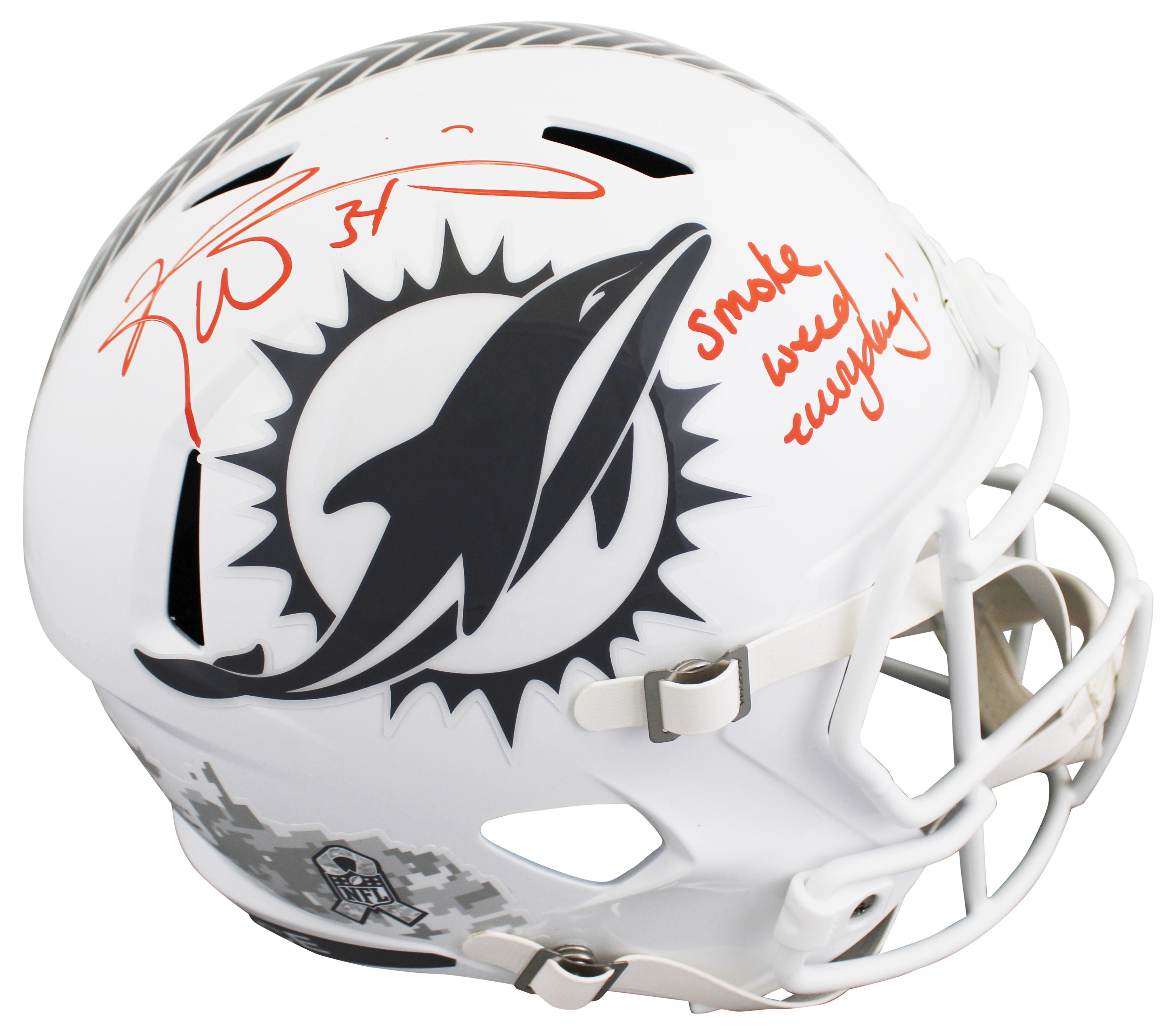 Ricky Williams Signed Dolphins Full-Size Salute To Service Alternate Speed Helmet Inscribed "Smoke Weed Everyday!" (JSA) at PristineAuction.com Ricky Williams Signed Dolphins Full-Size Salute To Service Alternate Speed Helmet Inscribed "Smoke Weed Everyday!" (JSA) at PristineAuction.com