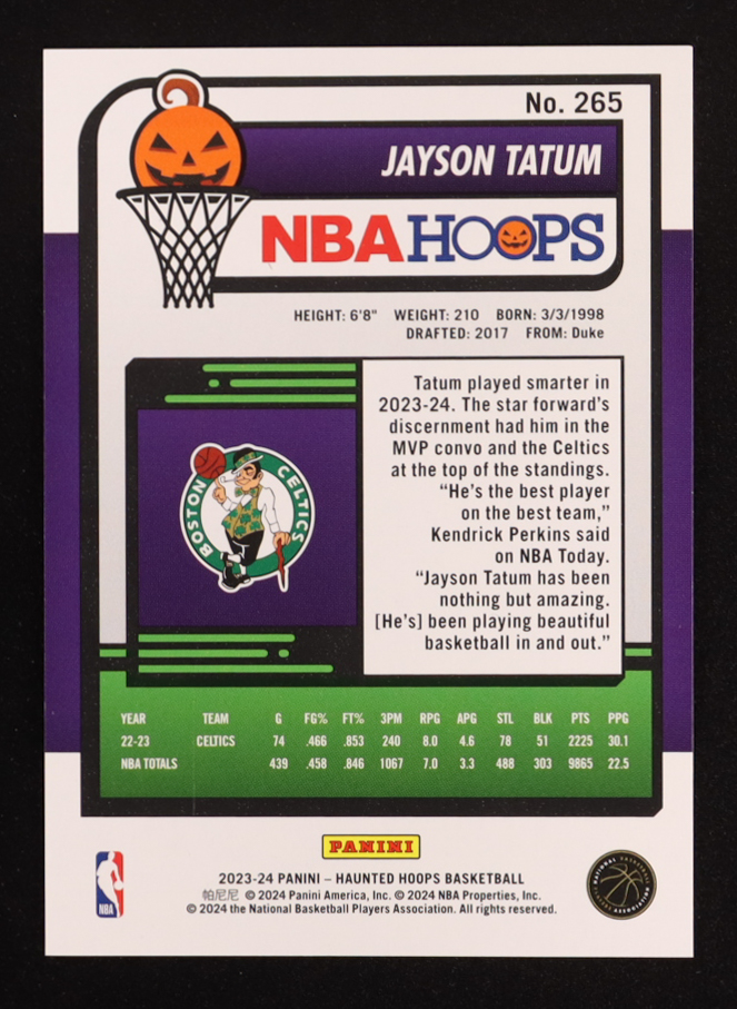 Jayson Tatum 2023-24 Hoops Haunted Hoops Holo Webs #265 at PristineAuction.com Jayson Tatum 2023-24 Hoops Haunted Hoops Holo Webs #265 at PristineAuction.com
