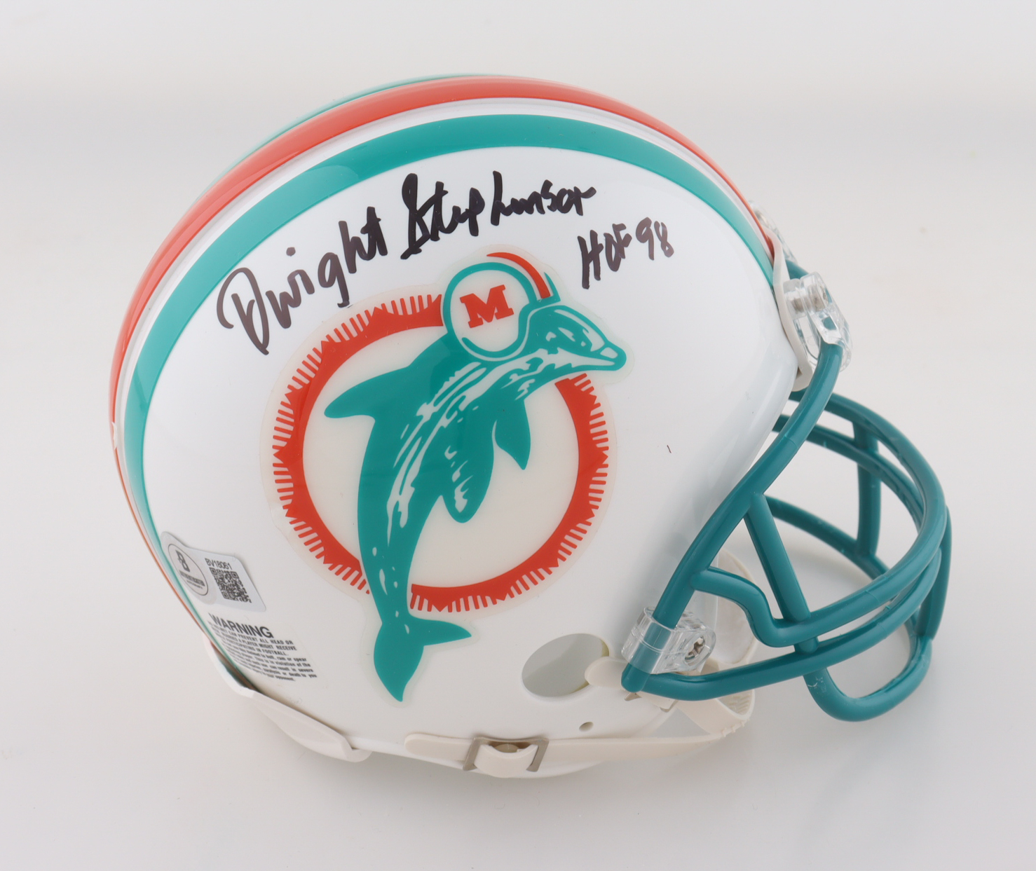 Dwight Stephenson Signed Dolphins Mini Helmet Inscribed "HOF 98" (Beckett) at PristineAuction.com Dwight Stephenson Signed Dolphins Mini Helmet Inscribed "HOF 98" (Beckett) at PristineAuction.com