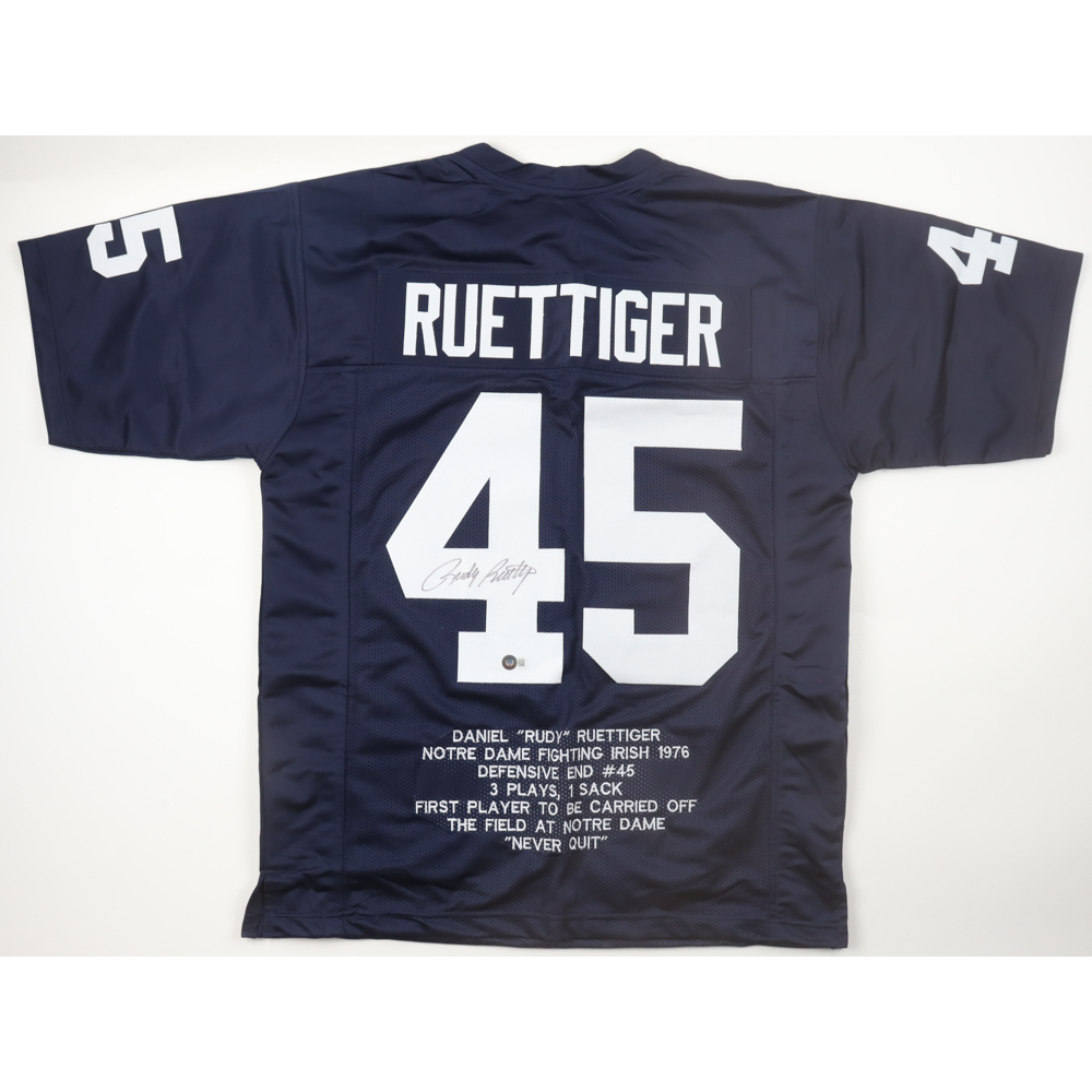 Rudy Ruettiger Signed Career Highlight Stat Jersey (Beckett) at PristineAuction.com
