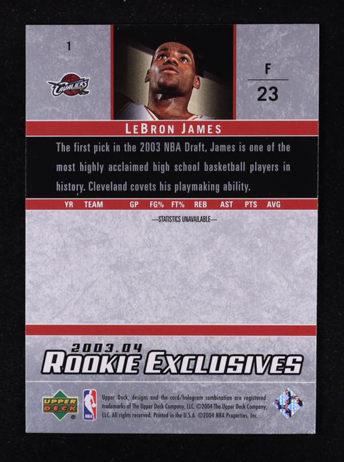LeBron James 2003-04 Upper Deck Rookie Exclusives #1 RC at PristineAuction.com LeBron James 2003-04 Upper Deck Rookie Exclusives #1 RC at PristineAuction.com