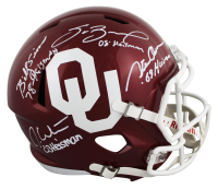 Oklahoma Sooners Heisman Trophy Winners Full-Size Speed Helmet Signed & Inscribed By (4) with Billy Sims, Jason White, Steve Owens & Sam Bradford (Beckett) at PristineAuction.com
