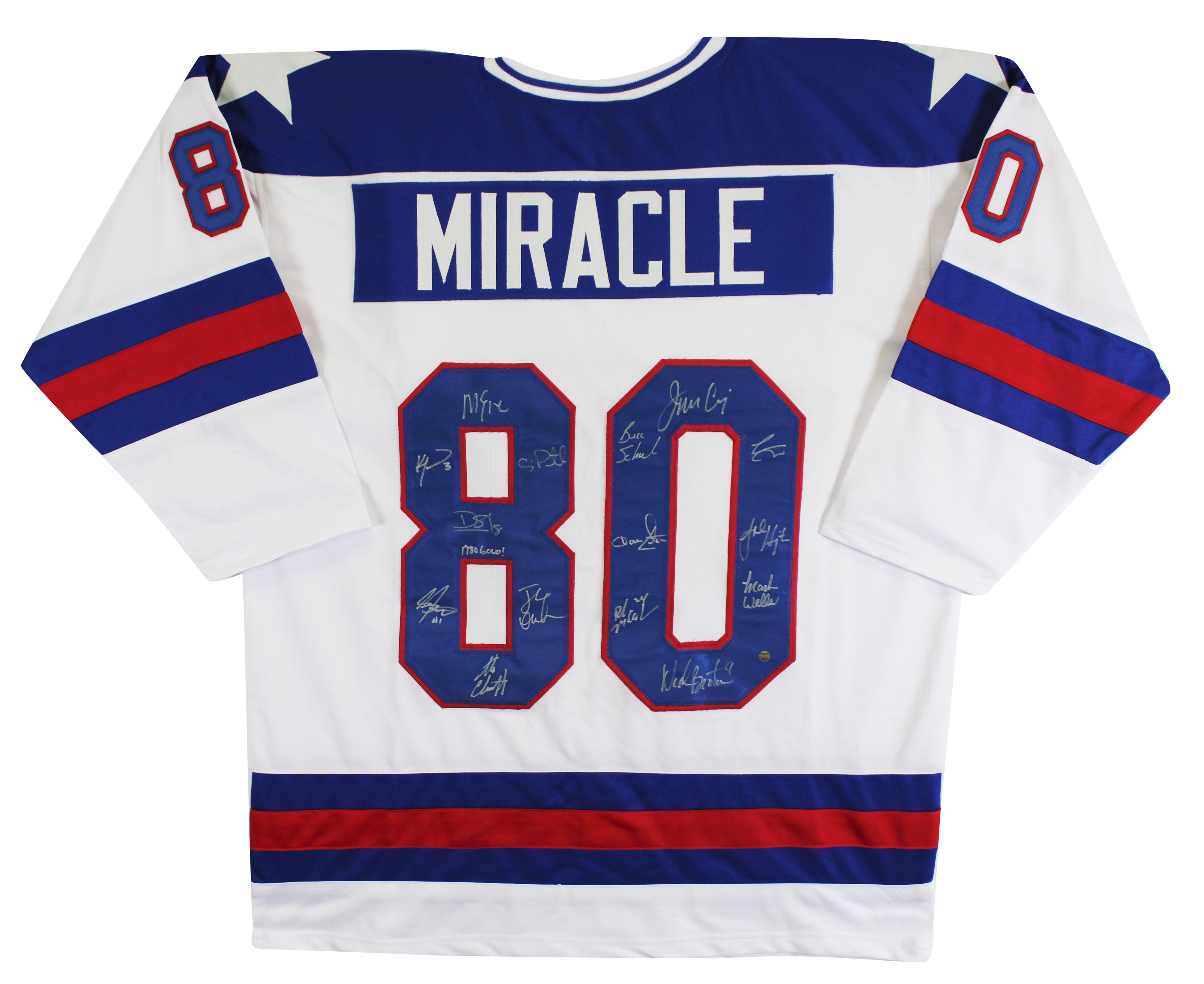 1980 Team USA "Miracle On Ice" Jersey Team-Signed by (15) With Neal Broten, Jack O'Callahan, Mike Eruzione, Buzz Schneider Inscribed "1980 Gold!" (Steiner) at PristineAuction.com 1980 Team USA "Miracle On Ice" Jersey Team-Signed by (15) With Neal Broten, Jack O'Callahan, Mike Eruzione, Buzz Schneider Inscribed "1980 Gold!" (Steiner) at PristineAuction.com