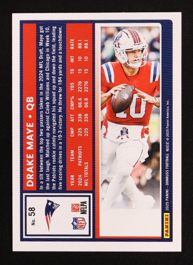 Drake Maye 2025 Donruss Press Proof Silver #58 #45/199 at PristineAuction.com Drake Maye 2025 Donruss Press Proof Silver #58 #45/199 at PristineAuction.com