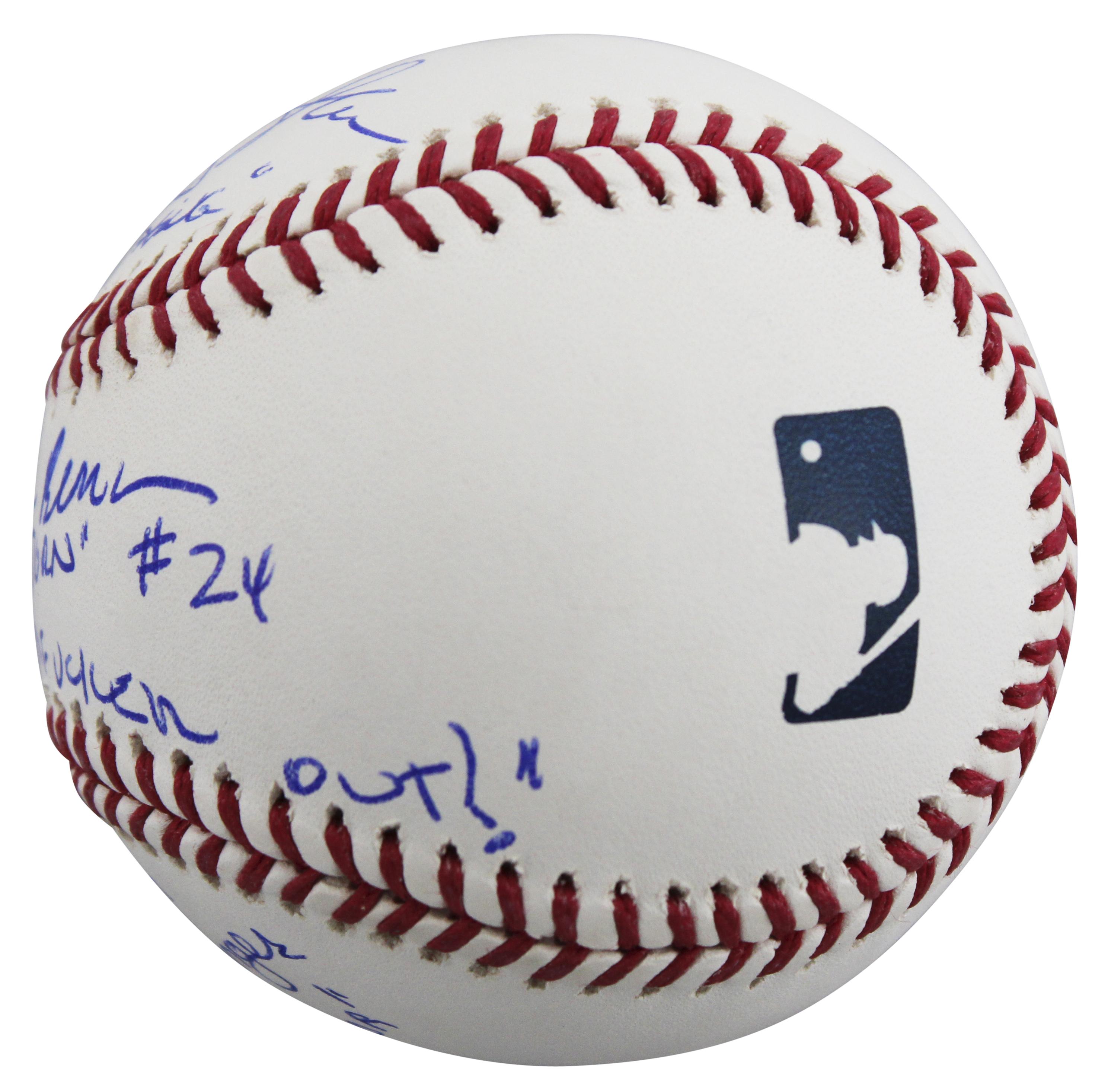 Charlie Sheen, Tom Berenger & Corbin Bernsen Signed "Major League" OML Baseball Inscribed "Wild Thing", "Taylor #7", "Dorn #24" & "Strike This M********** Out!" (Beckett) at PristineAuction.com Charlie Sheen, Tom Berenger & Corbin Bernsen Signed "Major League" OML Baseball Inscribed "Wild Thing", "Taylor #7", "Dorn #24" & "Strike This M********** Out!" (Beckett) at PristineAuction.com