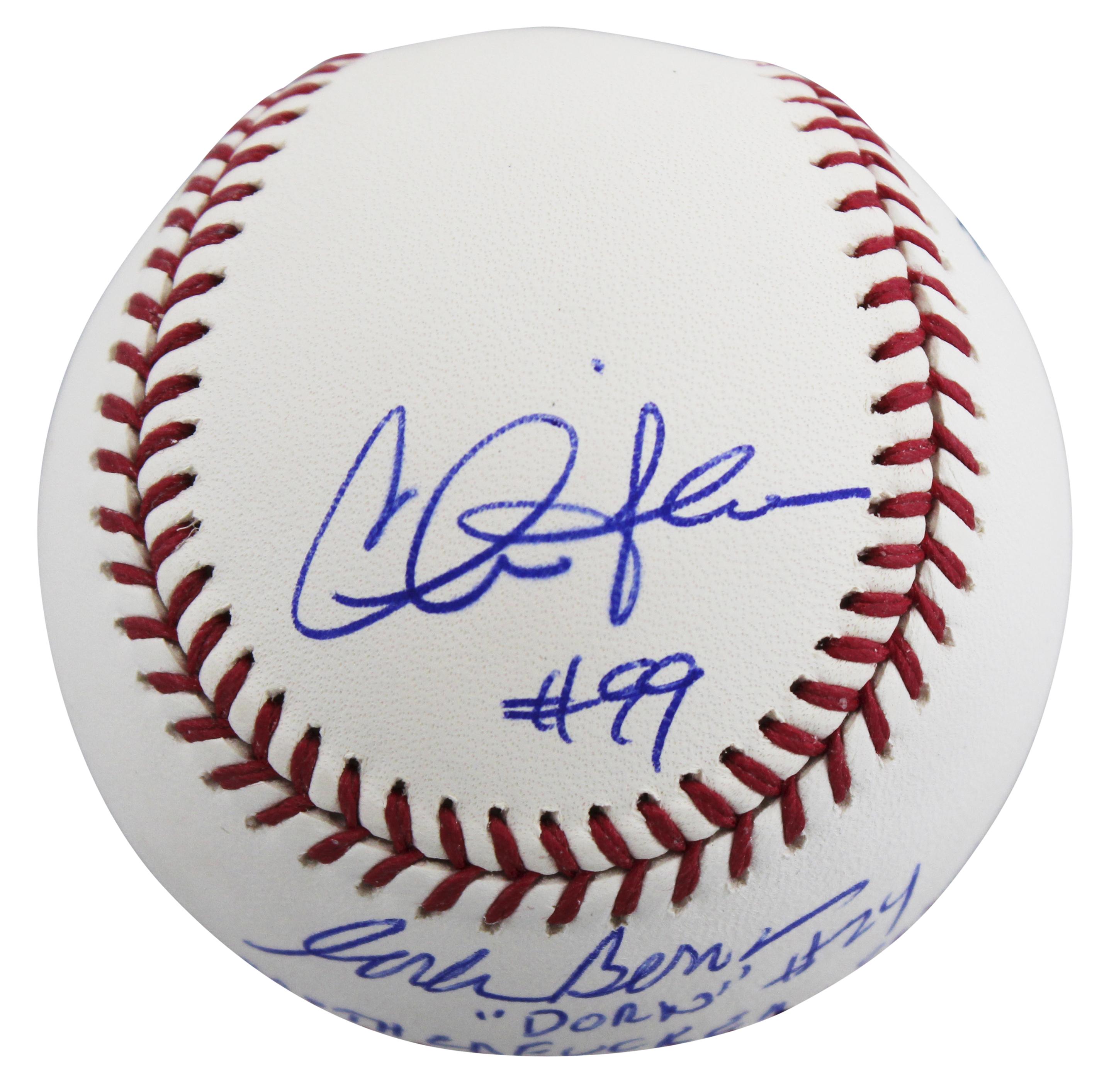 Charlie Sheen, Tom Berenger & Corbin Bernsen Signed "Major League" OML Baseball Inscribed "Dorn #24", "Taylor #7", & "Strike This M********** Out!" (Beckett) at PristineAuction.com Charlie Sheen, Tom Berenger & Corbin Bernsen Signed "Major League" OML Baseball Inscribed "Dorn #24", "Taylor #7", & "Strike This M********** Out!" (Beckett) at PristineAuction.com