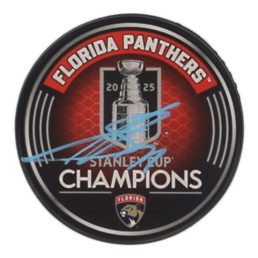 Sergei Bobrovsky Signed Panthers 2025 Stanley Cup Champions Logo Hockey Puck (JSA) at PristineAuction.com