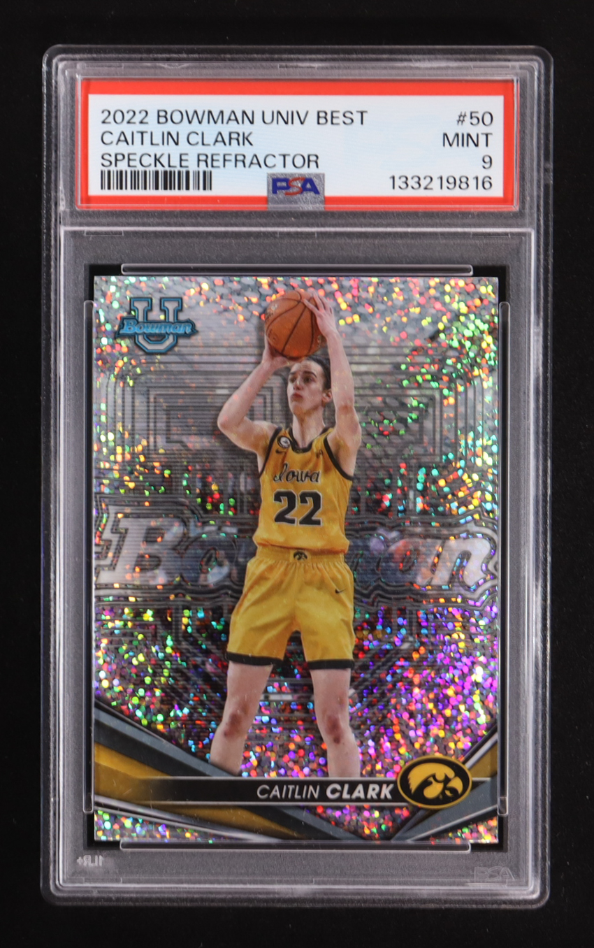 Caitlin Clark 2022-23 Bowman's Best University Speckle Refractors (PSA 9) at PristineAuction.com Caitlin Clark 2022-23 Bowman's Best University Speckle Refractors (PSA 9) at PristineAuction.com