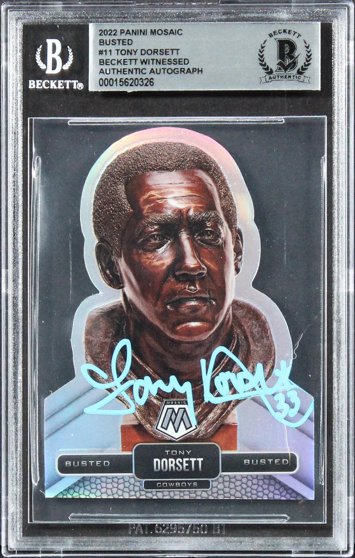 Tony Dorsett Signed 2022 Panini Mosaic Busted #11 (BGS) at PristineAuction.com Tony Dorsett Signed 2022 Panini Mosaic Busted #11 (BGS) at PristineAuction.com