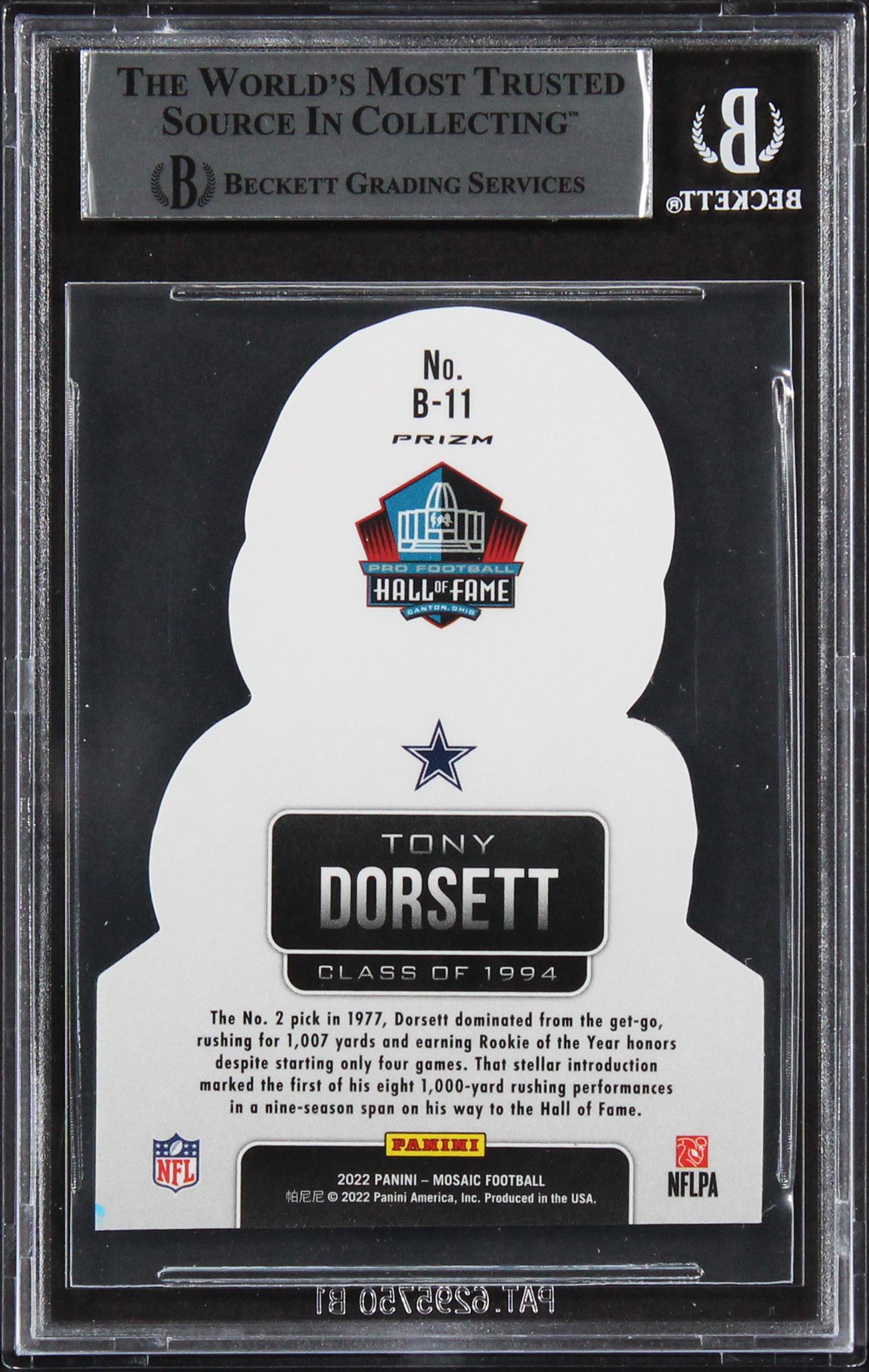 Tony Dorsett Signed 2022 Panini Mosaic Busted #11 (BGS) at PristineAuction.com Tony Dorsett Signed 2022 Panini Mosaic Busted #11 (BGS) at PristineAuction.com