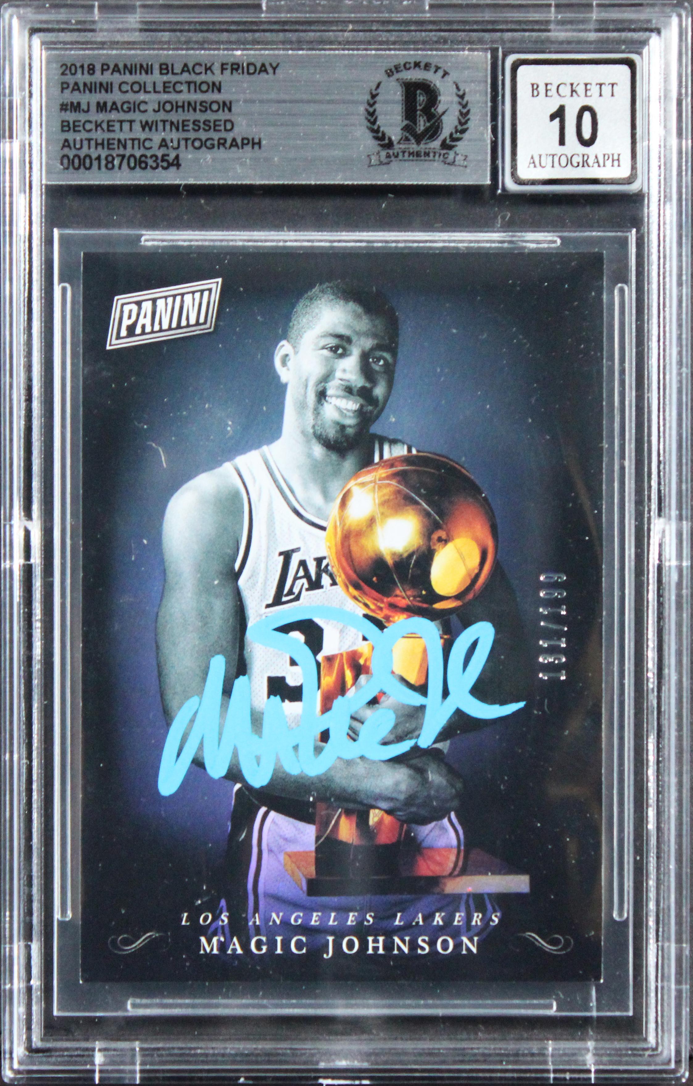 Magic Johnson Signed 2018 Panini Black Friday Panini Collection #MJ #131/199 (BGS | Auto 10) at PristineAuction.com Magic Johnson Signed 2018 Panini Black Friday Panini Collection #MJ #131/199 (BGS | Auto 10) at PristineAuction.com