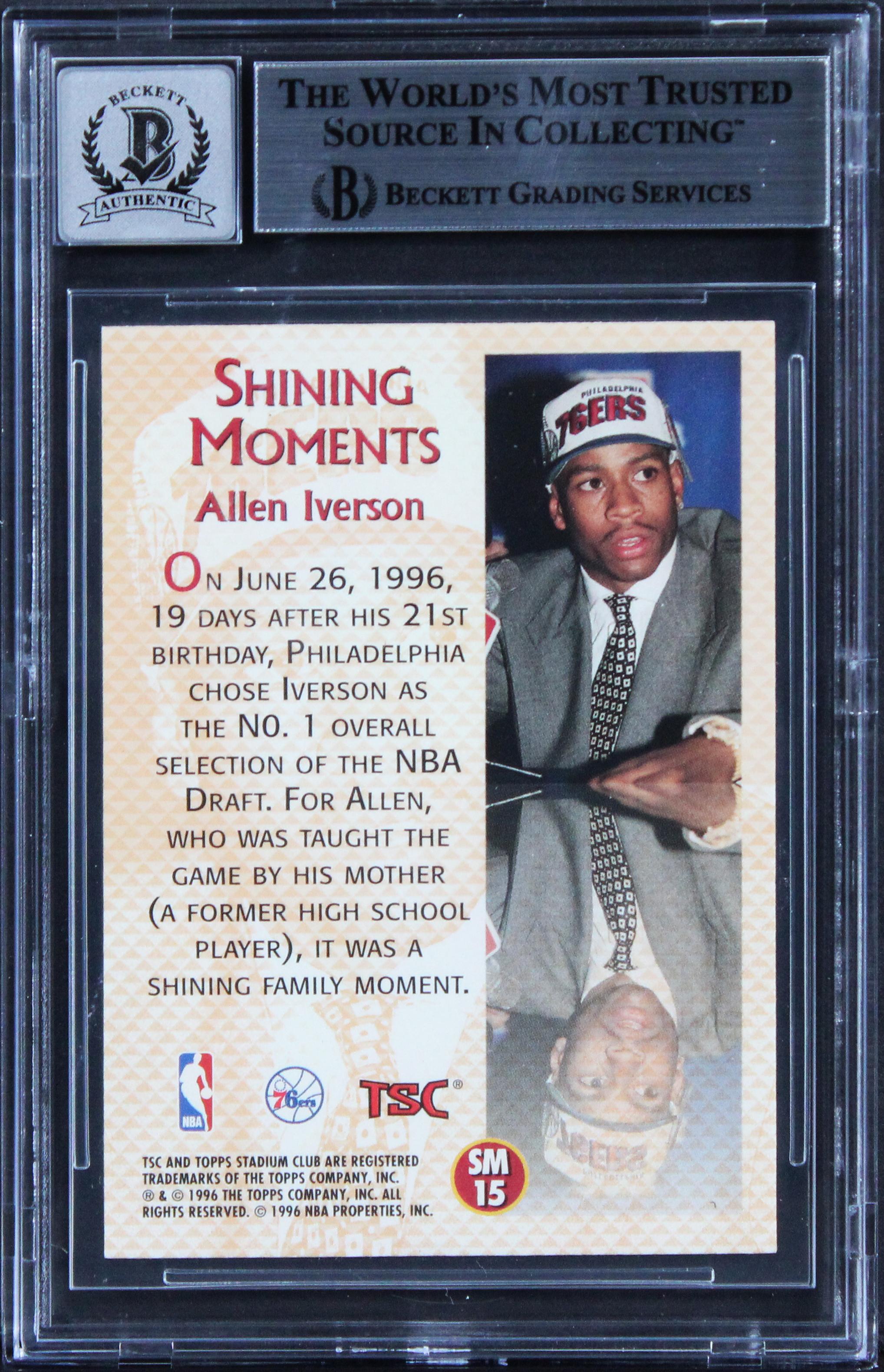 Allen Iverson Signed 1996 Stadium Club SM #SM15 RC (BGS | Auto 10) at PristineAuction.com Allen Iverson Signed 1996 Stadium Club SM #SM15 RC (BGS | Auto 10) at PristineAuction.com