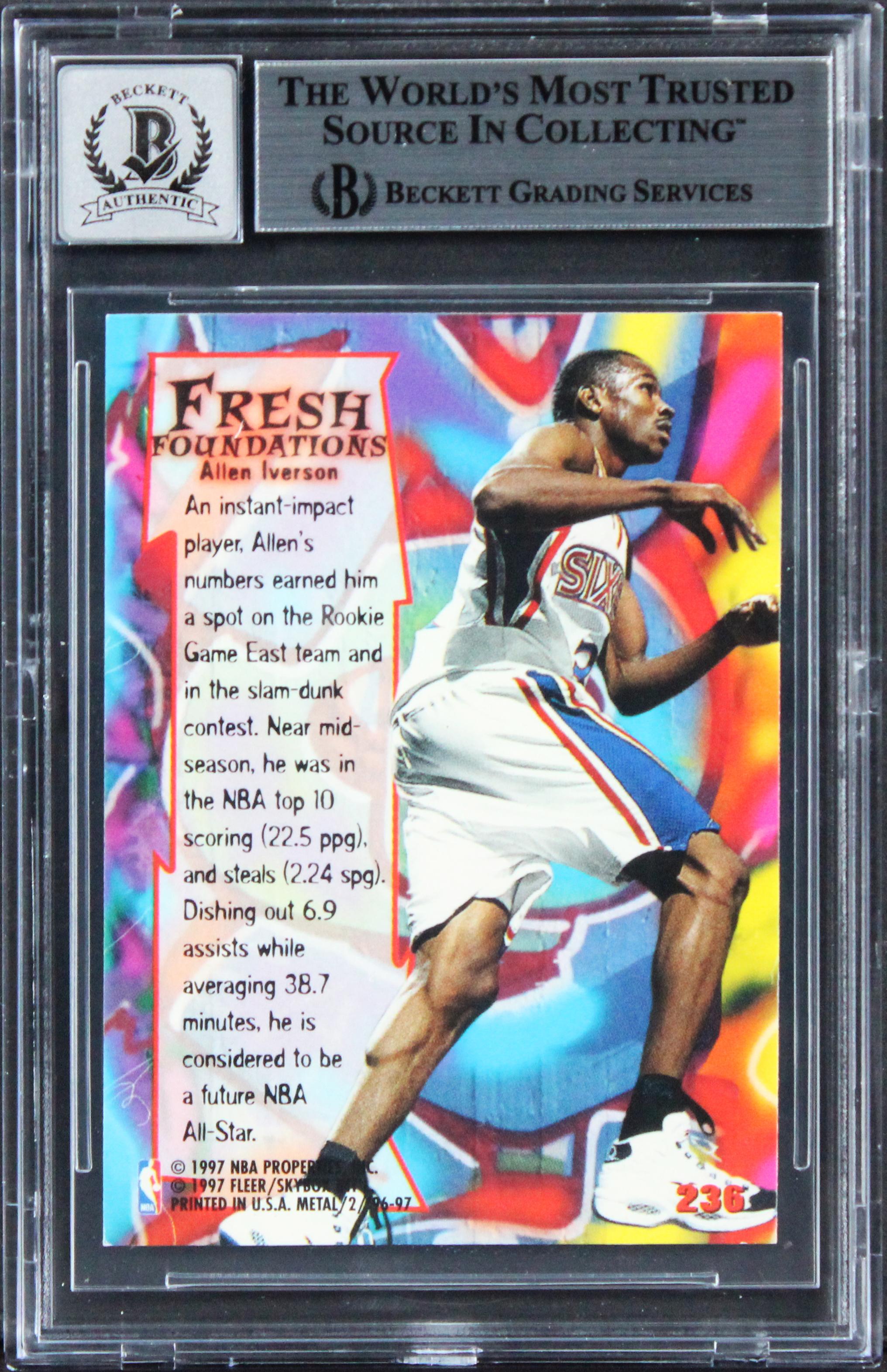 Allen Iverson Signed 1996 Metal #236 RC (BGS | Auto 10) at PristineAuction.com Allen Iverson Signed 1996 Metal #236 RC (BGS | Auto 10) at PristineAuction.com