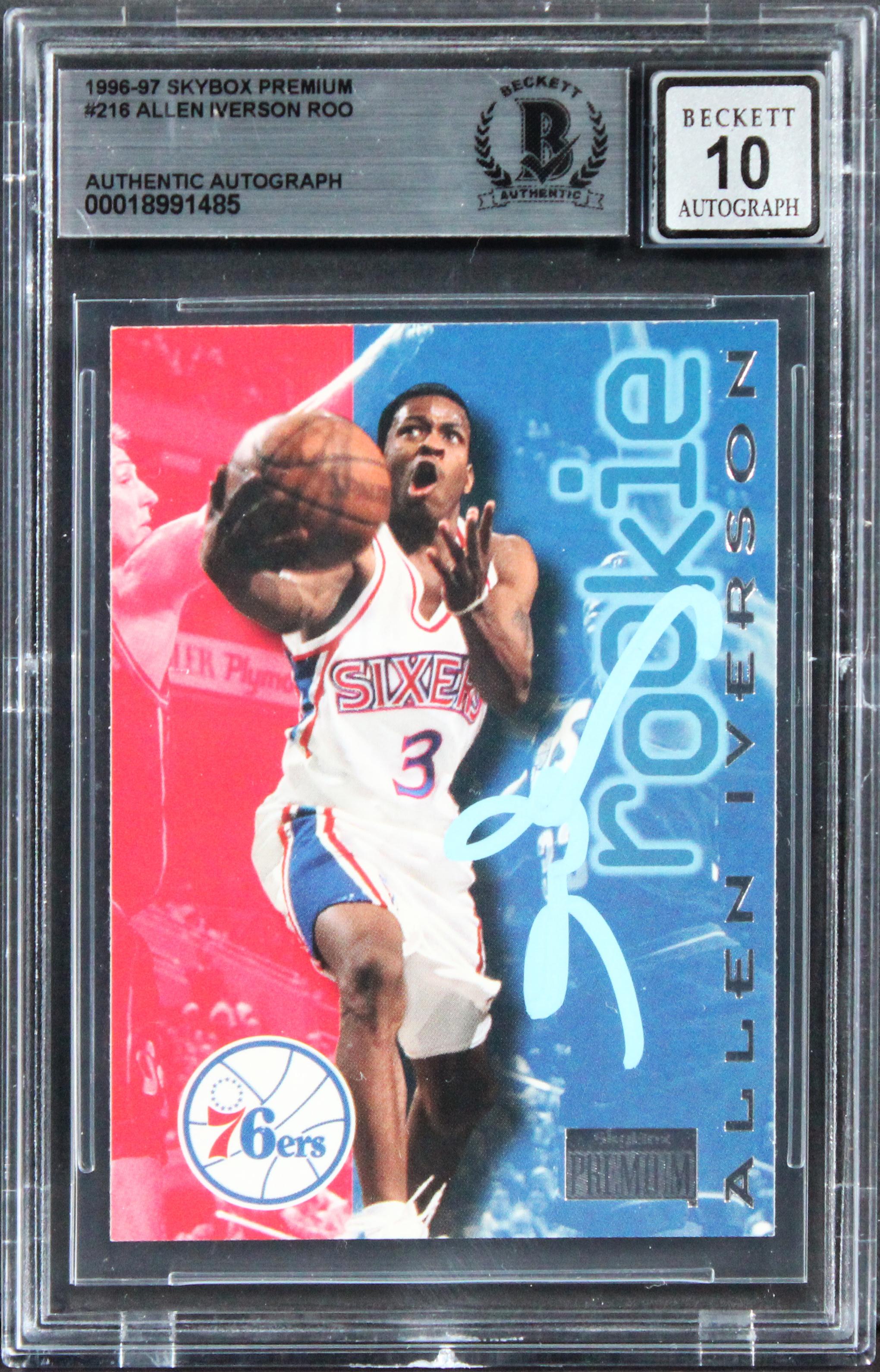 Allen Iverson Signed 1996 Skybox Premium #218 RC (BGS | Auto 10) at PristineAuction.com Allen Iverson Signed 1996 Skybox Premium #218 RC (BGS | Auto 10) at PristineAuction.com