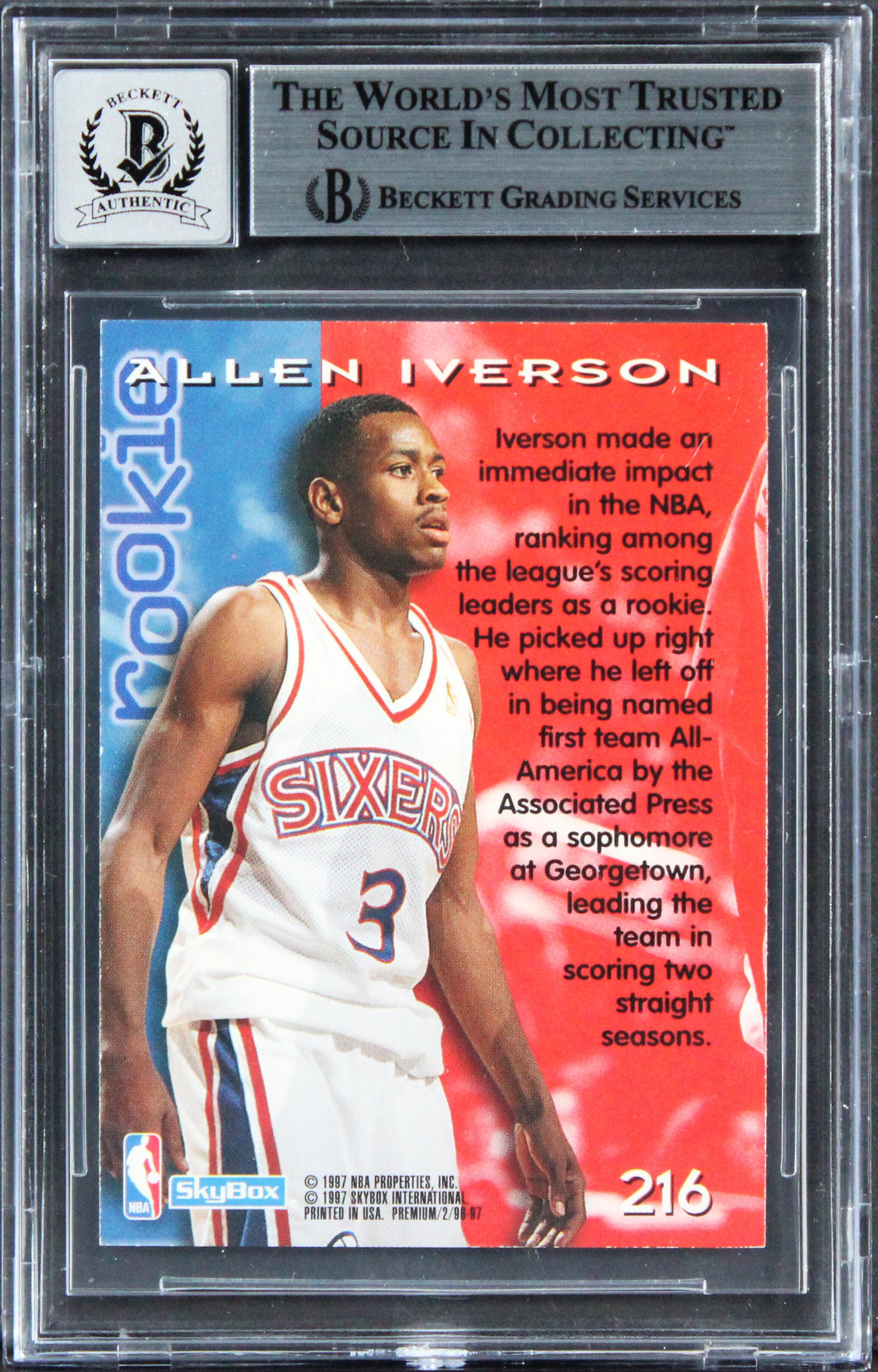 Allen Iverson Signed 1996 Skybox Premium #218 RC (BGS | Auto 10) at PristineAuction.com Allen Iverson Signed 1996 Skybox Premium #218 RC (BGS | Auto 10) at PristineAuction.com