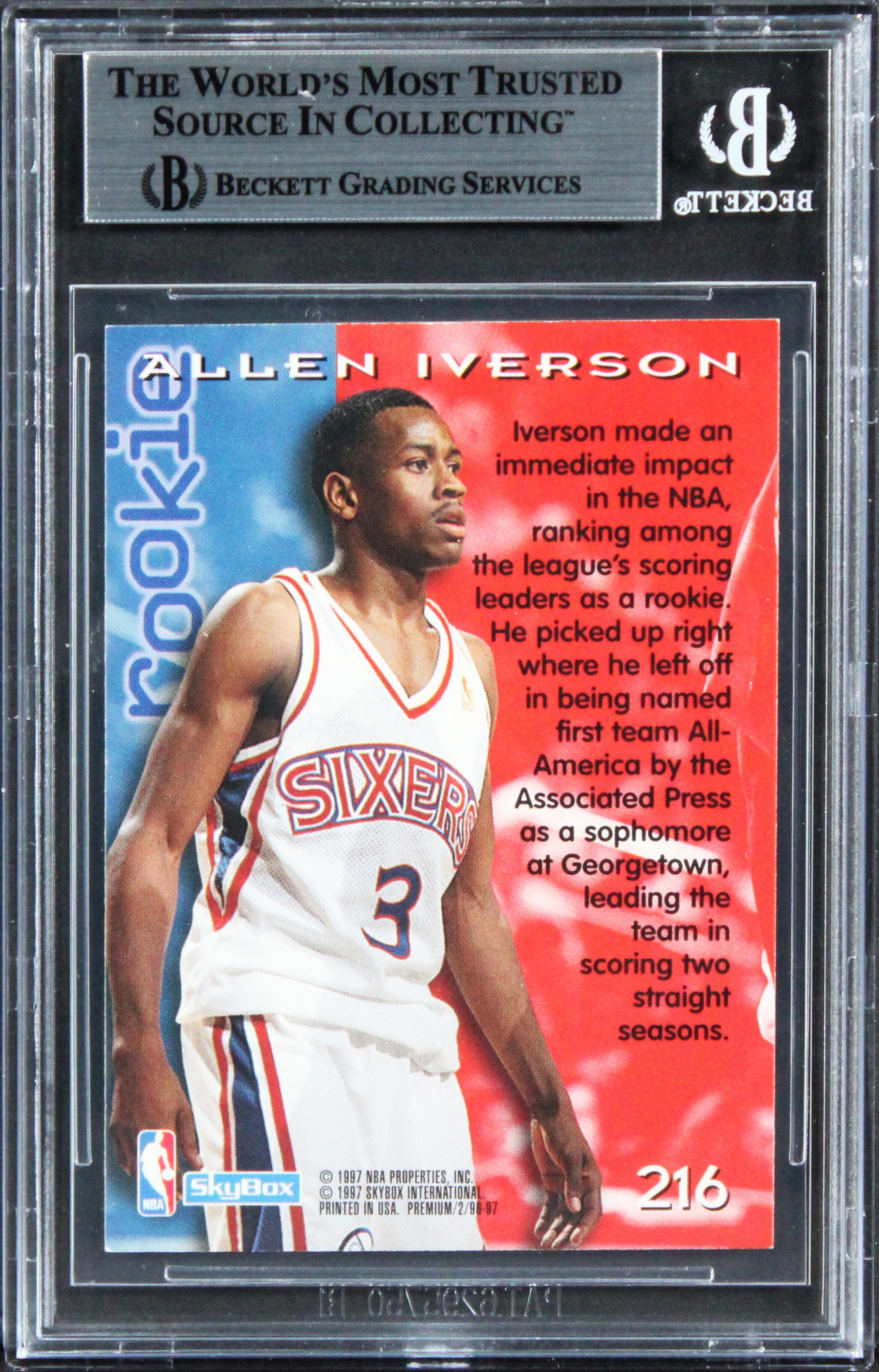 Allen Iverson Signed 1996 Skybox Premium #216 RC (BGS) at PristineAuction.com Allen Iverson Signed 1996 Skybox Premium #216 RC (BGS) at PristineAuction.com