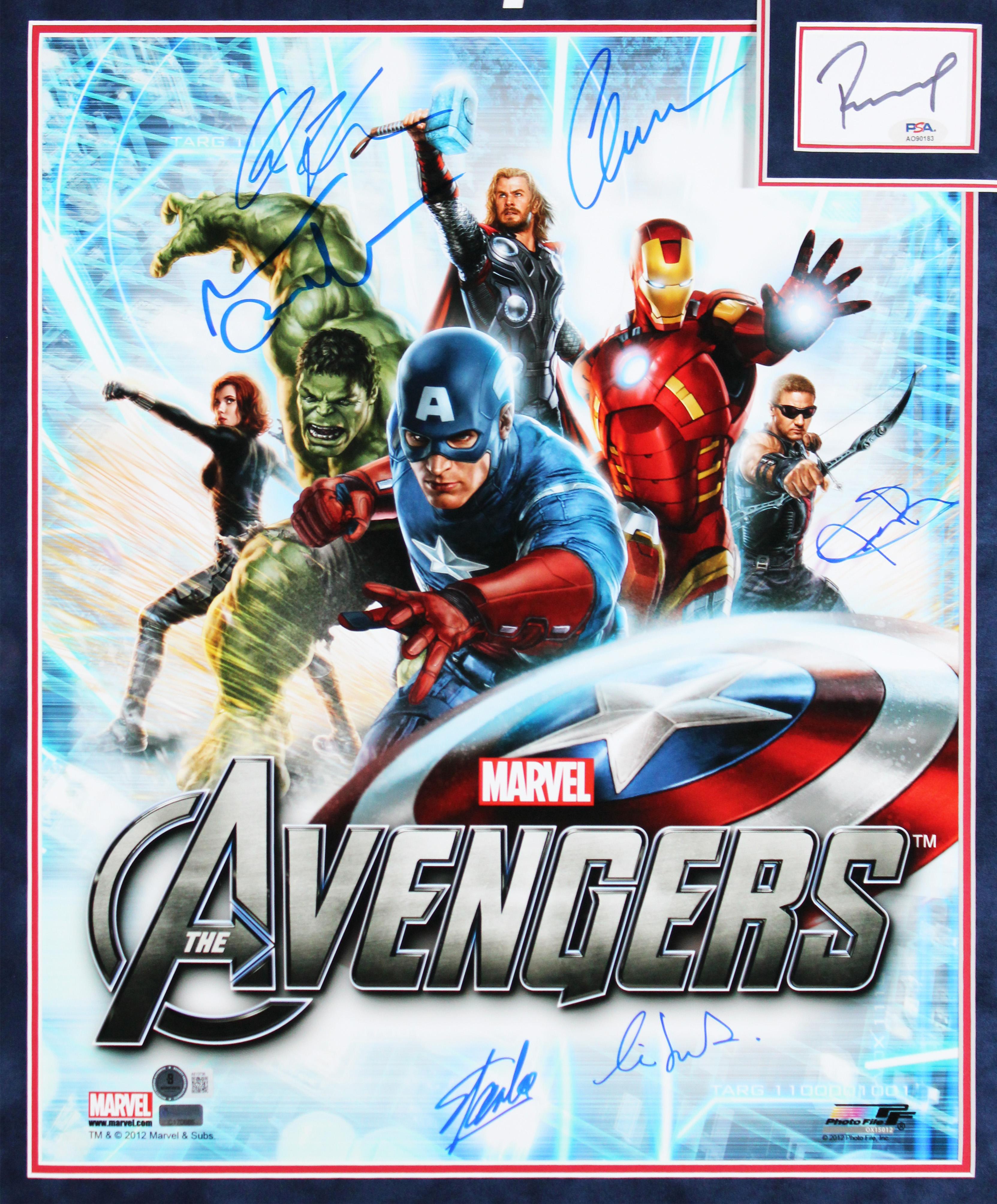 "The Avengers" Custom Framed Photo & Cut Display Signed By (7) with Robert Downey Jr., Chris Evans, Chris Hemsworth, Stan Lee (Beckett & PSA) at PristineAuction.com "The Avengers" Custom Framed Photo & Cut Display Signed By (7) with Robert Downey Jr., Chris Evans, Chris Hemsworth, Stan Lee (Beckett & PSA) at PristineAuction.com