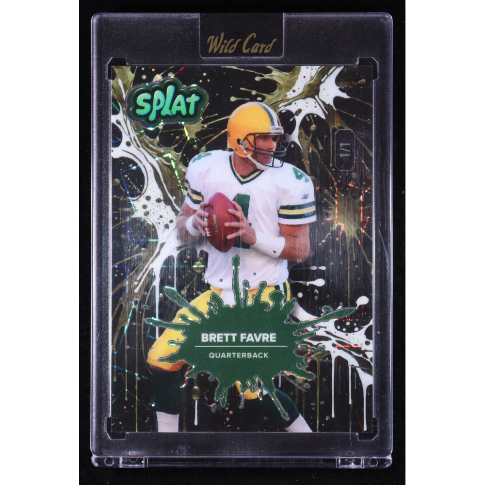 Brett Favre 2025 Wild Card Splat Background 4 Lazer Gold #BF #1/1 at PristineAuction.com
