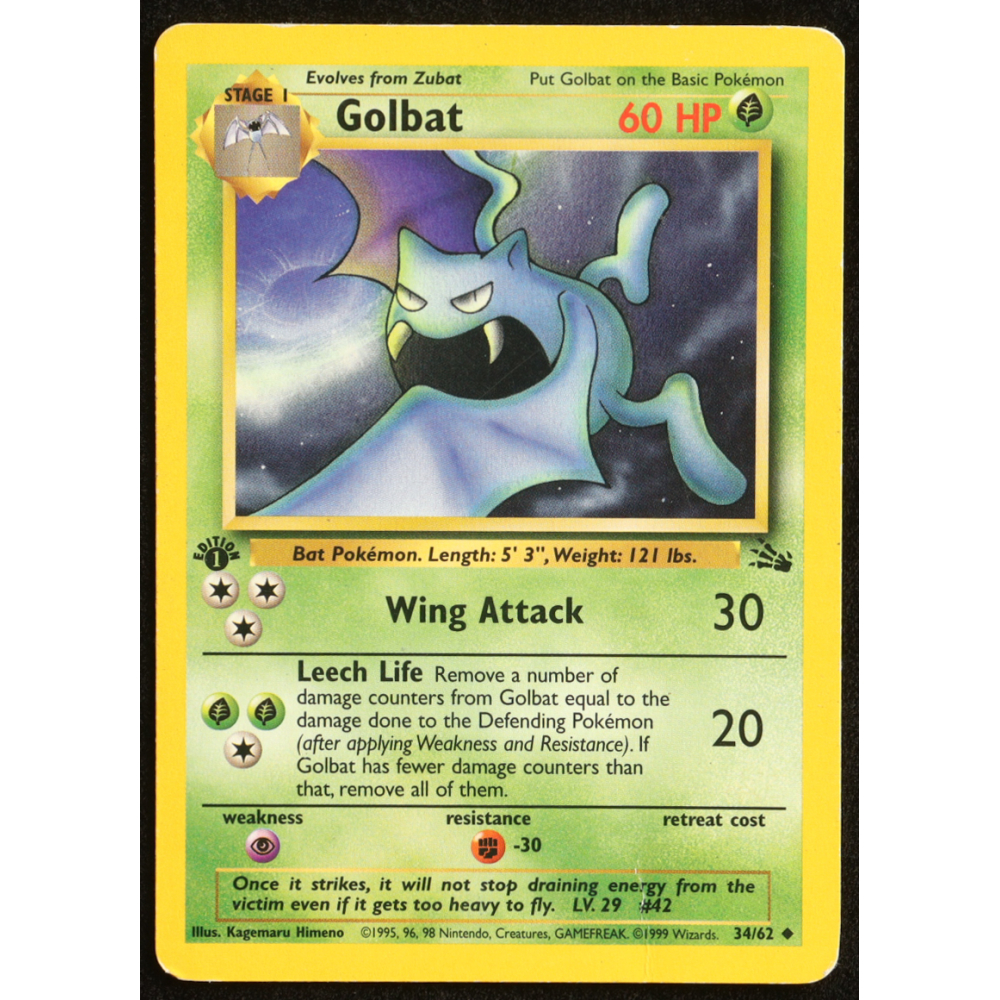Golbat 1999 Pokemon Fossil 1st Edition #34 at PristineAuction.com