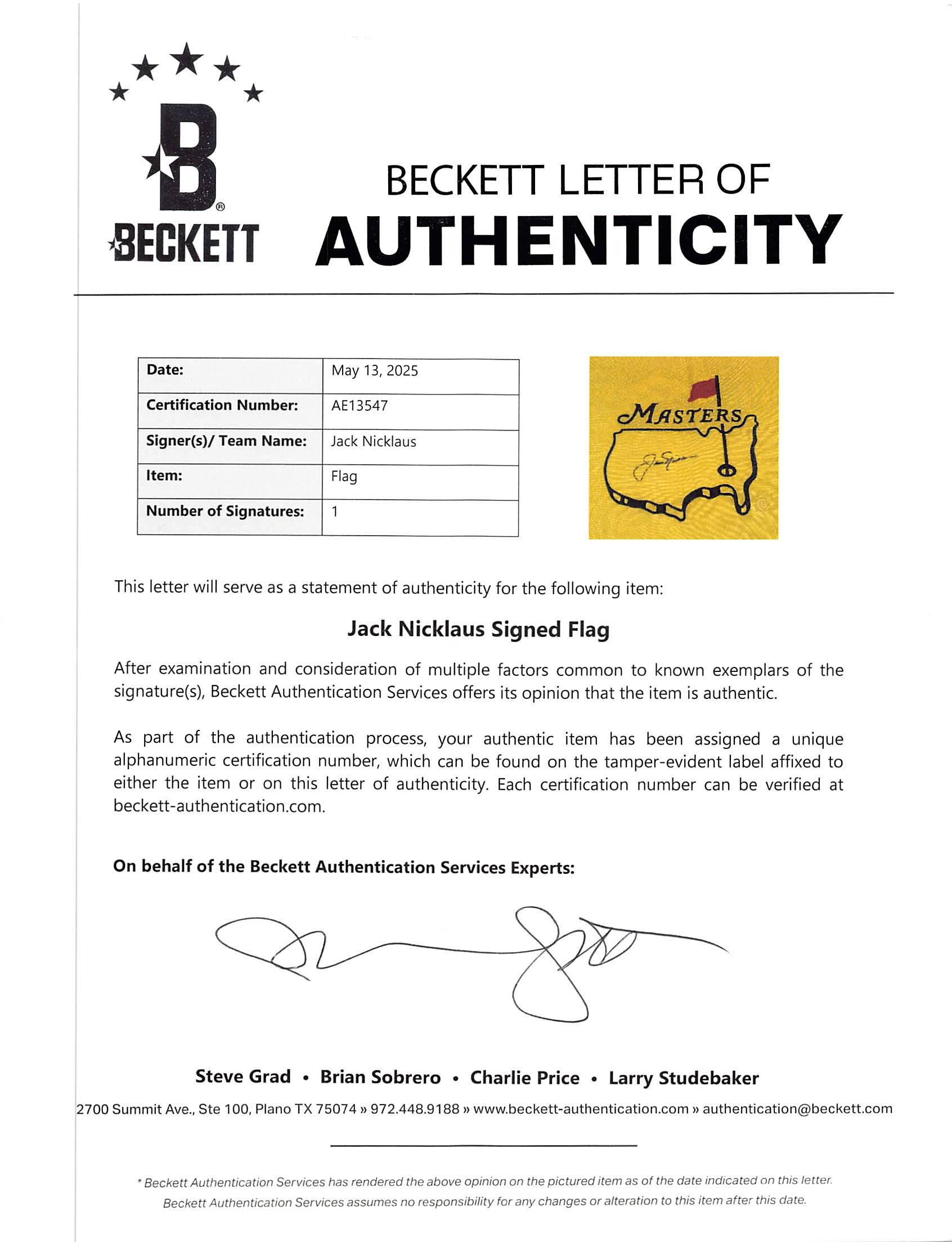 Jack Nicklaus Signed Master Custom Framed Pin Flag (Beckett) at PristineAuction.com Jack Nicklaus Signed Master Custom Framed Pin Flag (Beckett) at PristineAuction.com