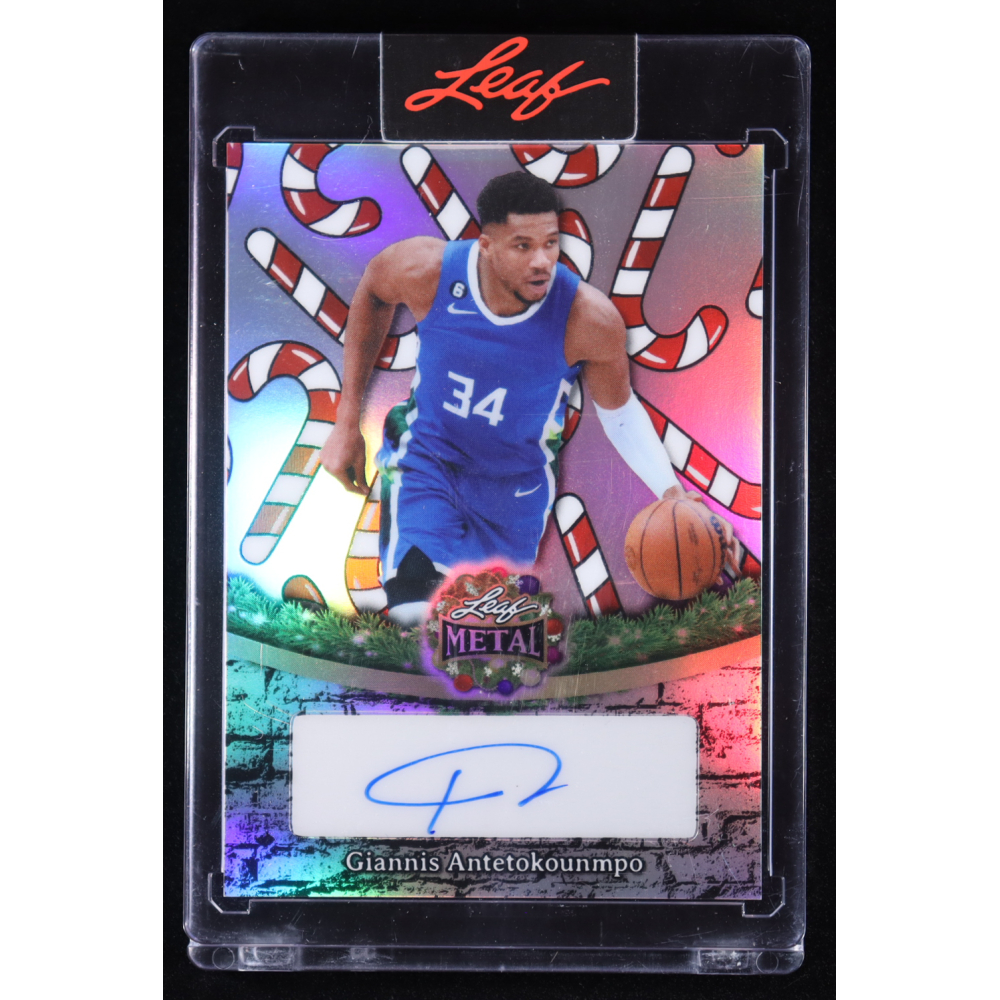Giannis Antetokounmpo 2025 Leaf Metal Holiday Prismatic Candy Cane #BAGA1 #08/15 at PristineAuction.com