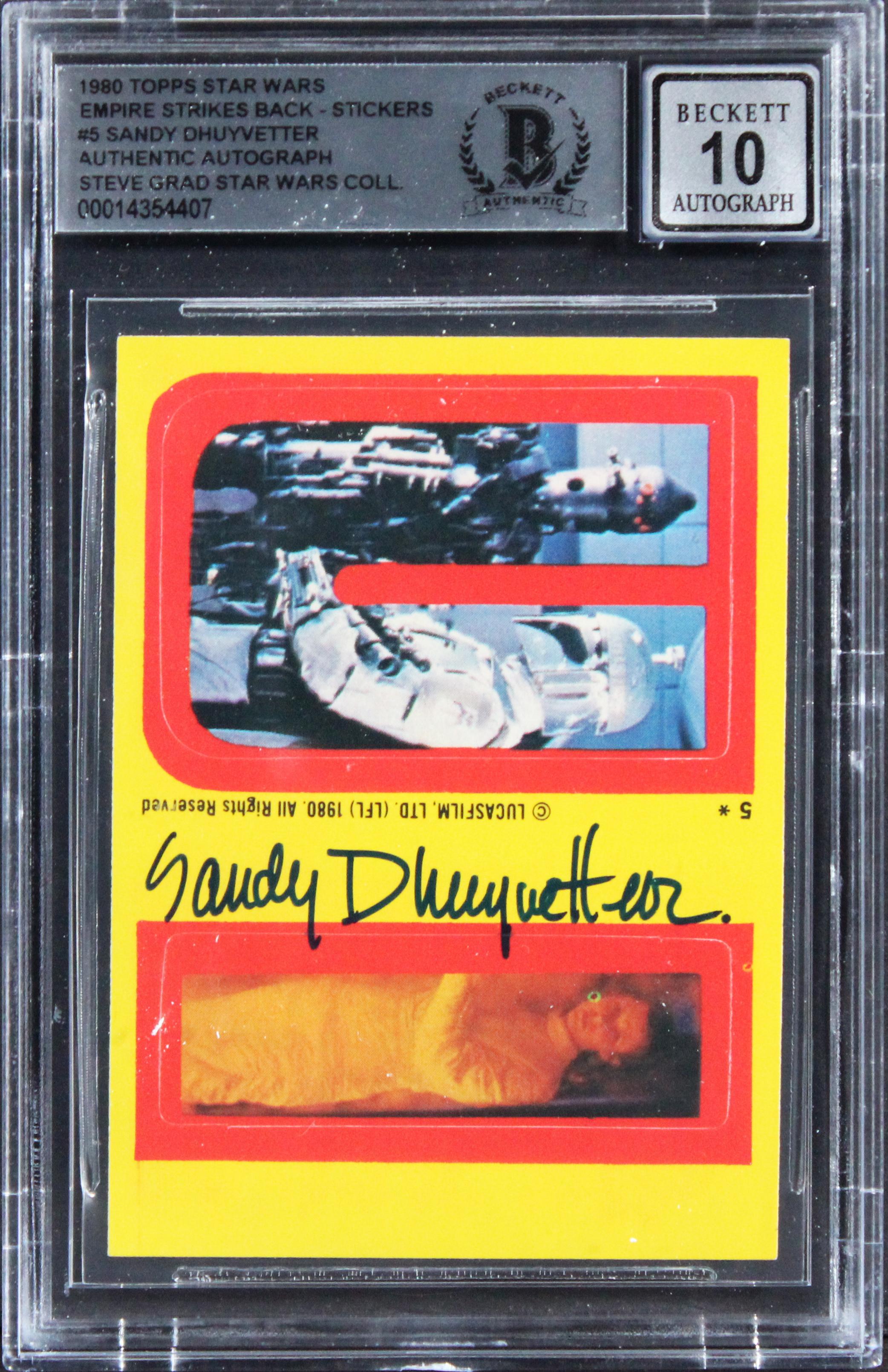 Sandy Dhuyvetter Signed 1980 Topps Star Wars Empire Strikes Back Stickers #5 (BGS | Auto 10) at PristineAuction.com Sandy Dhuyvetter Signed 1980 Topps Star Wars Empire Strikes Back Stickers #5 (BGS | Auto 10) at PristineAuction.com