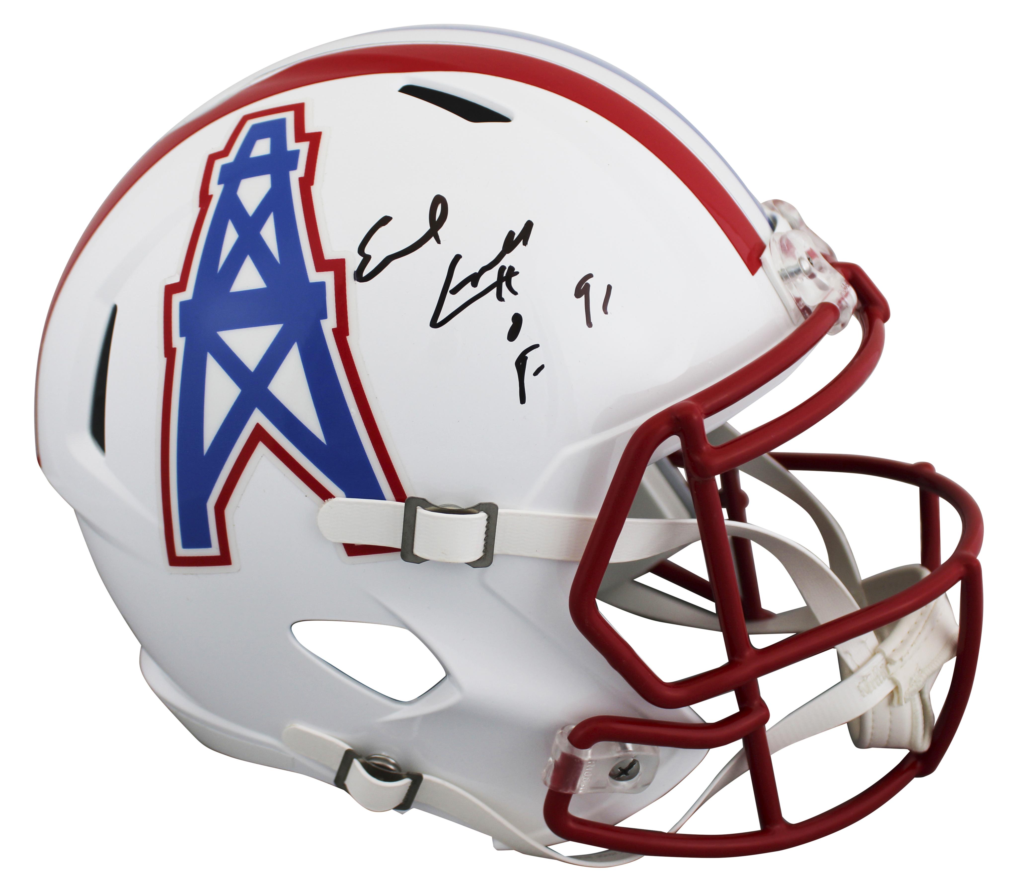 Earl Campbell Signed Oilers Full-Size Speed Helmet Inscribed "HOF 91" (Beckett) at PristineAuction.com Earl Campbell Signed Oilers Full-Size Speed Helmet Inscribed "HOF 91" (Beckett) at PristineAuction.com