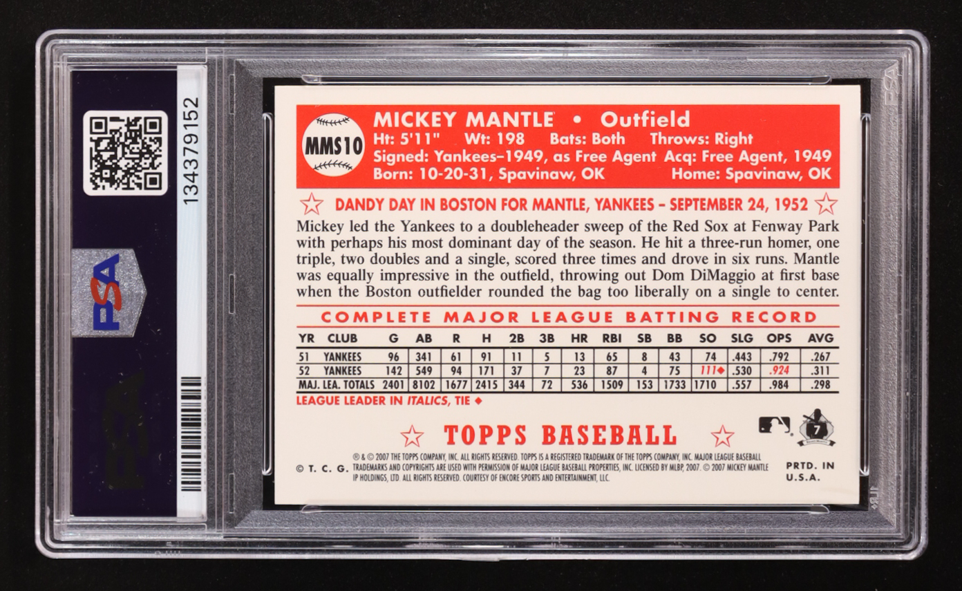 Mickey Mantle 2007 Topps Mantle Story #MMS10 (PSA 10) at PristineAuction.com Mickey Mantle 2007 Topps Mantle Story #MMS10 (PSA 10) at PristineAuction.com